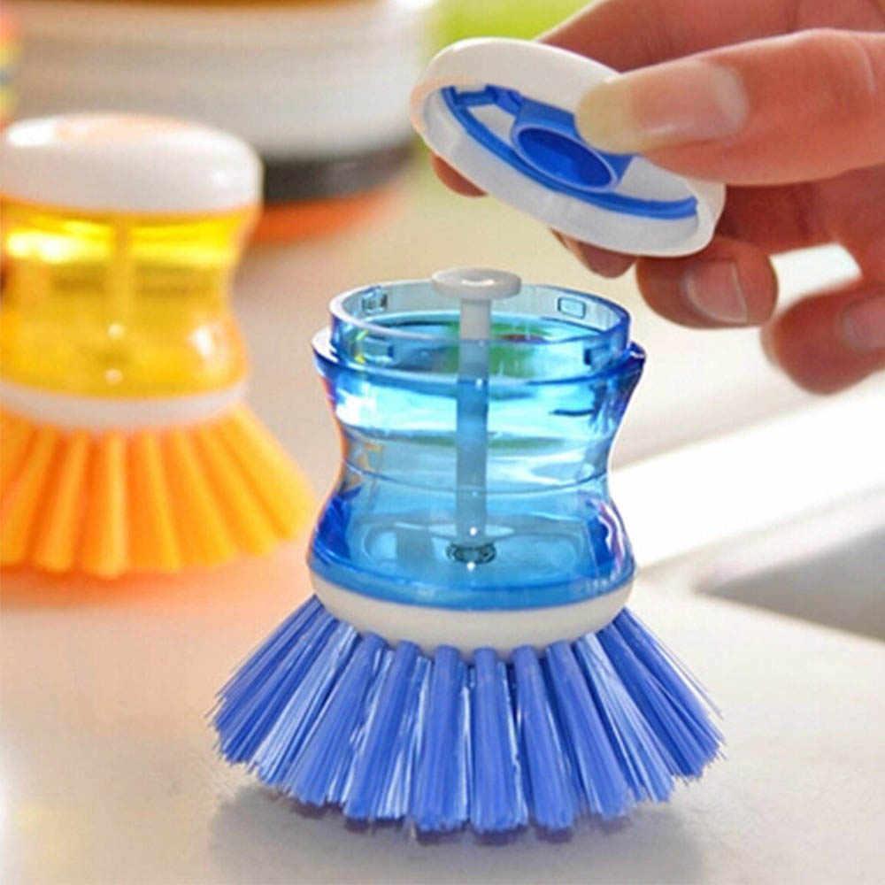 0159 Plastic Wash Basin Brush Cleaner with Liquid Soap Dispenser (Multicolour) - SkyShopy