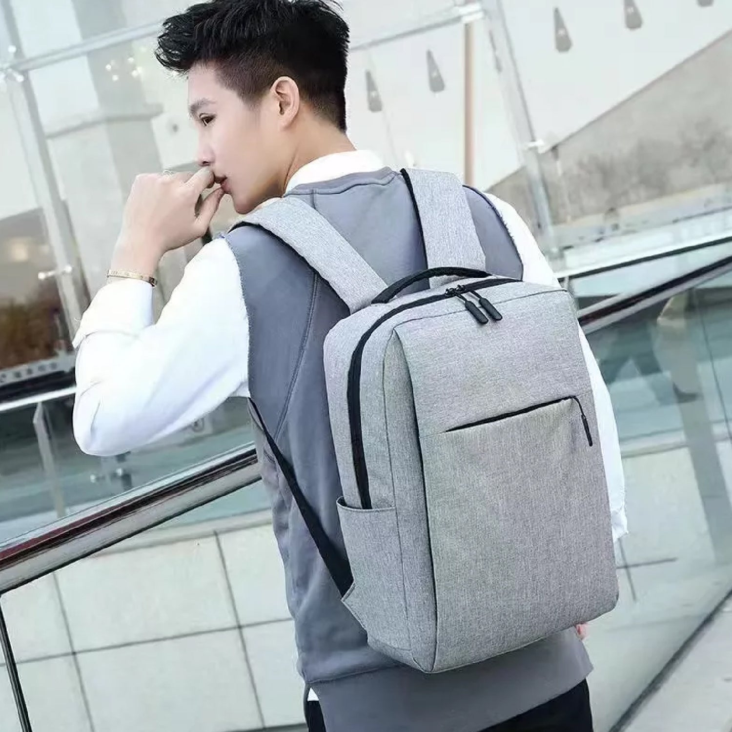 6219 GREY TRAVEL LAPTOP BACKPACK WITH USB CHARGING PORT DeoDap