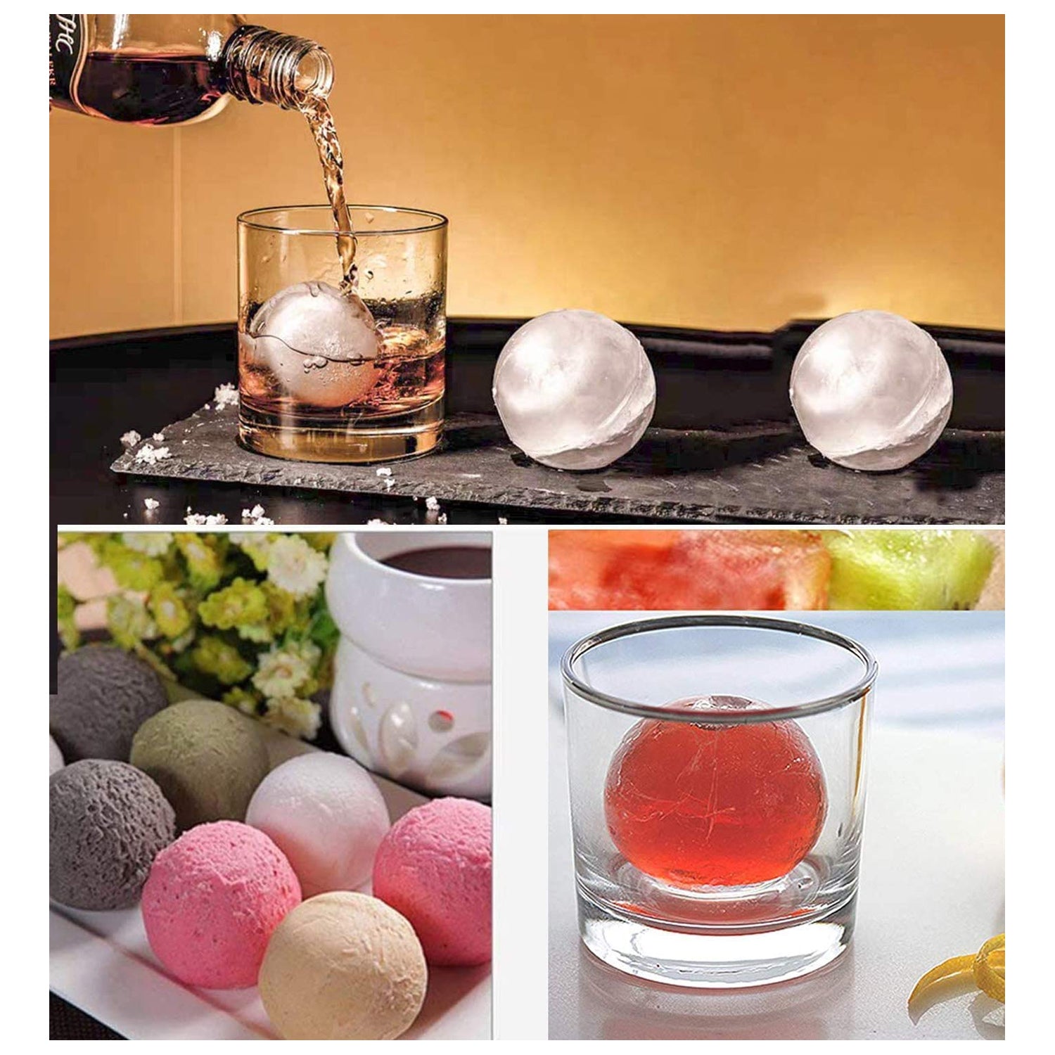 7164 Ice Trays for Freezer Whiskey Ice Cube Plastic Ball Maker Mold Sphere Mould 4 Holes New Ice Balls Party Brick Round Tray Bar Tool ice for Whiskey DeoDap