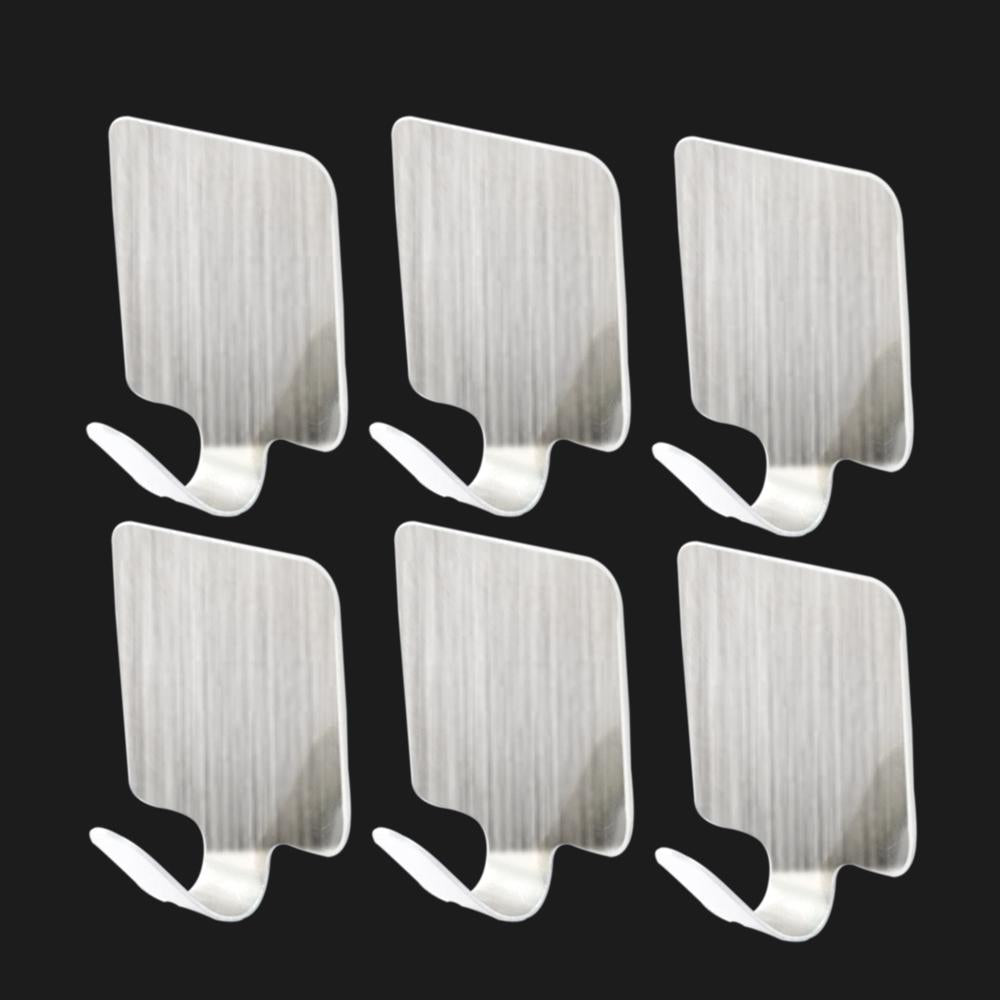 1593 Multipurpose Small Rectangular Stainless Steel Adhesive Hooks (Set of 6) - SkyShopy