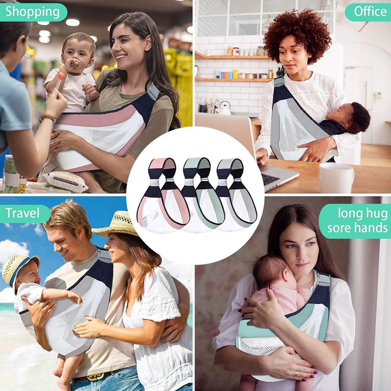 SkyShopy Baby Carrier Newborn to Toddler, Ergonomic 3D Mesh Baby Wraps Carrier, Adjustable Baby Sling, Lightweight Breathable Baby Carrier Wrap with Thick Shoulder Straps for 0-36 Months Infant