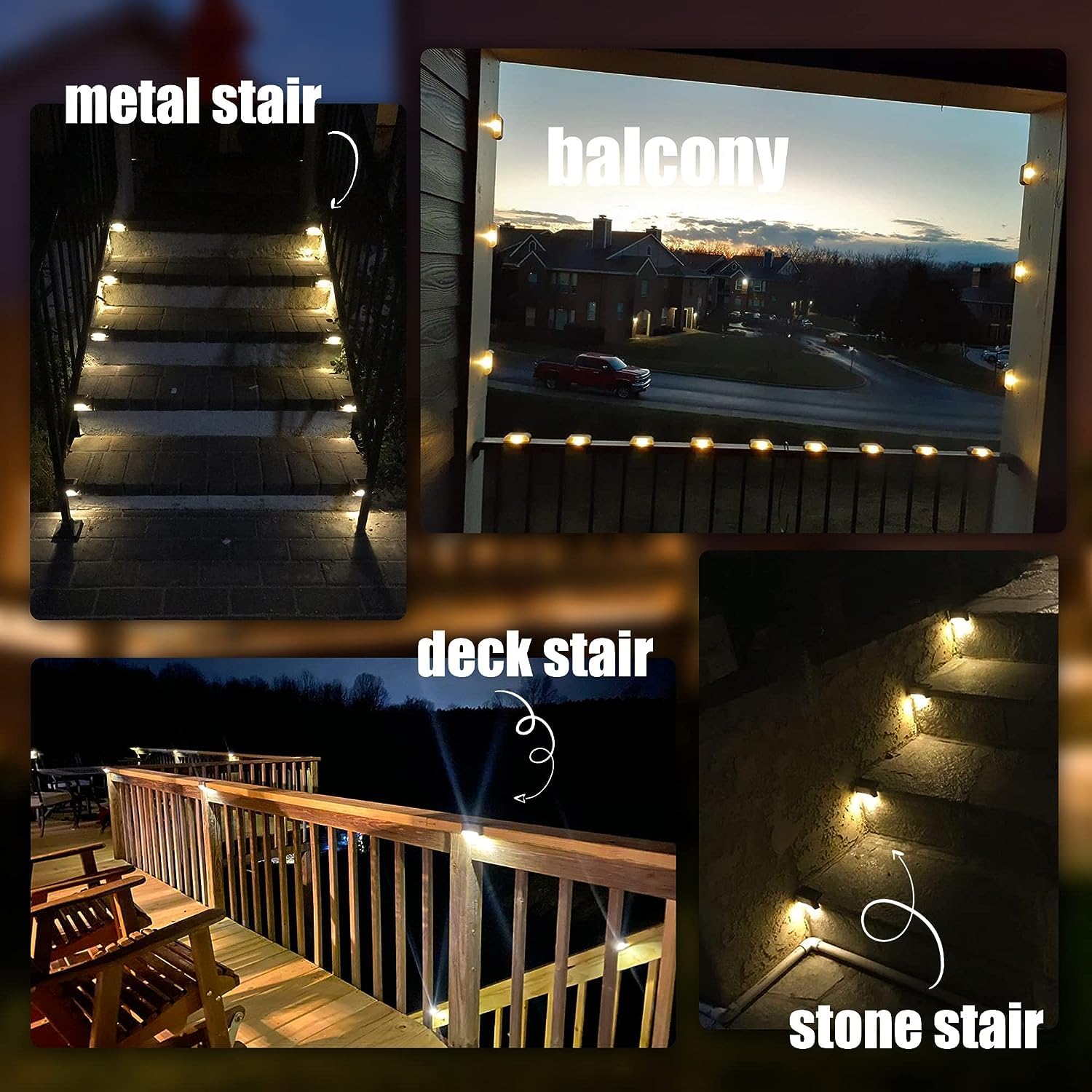 Pack of 4 Outdoor Solar Deck Lights: Solar Waterproof LED Solar Lights for Outdoor Stairs, Step Light