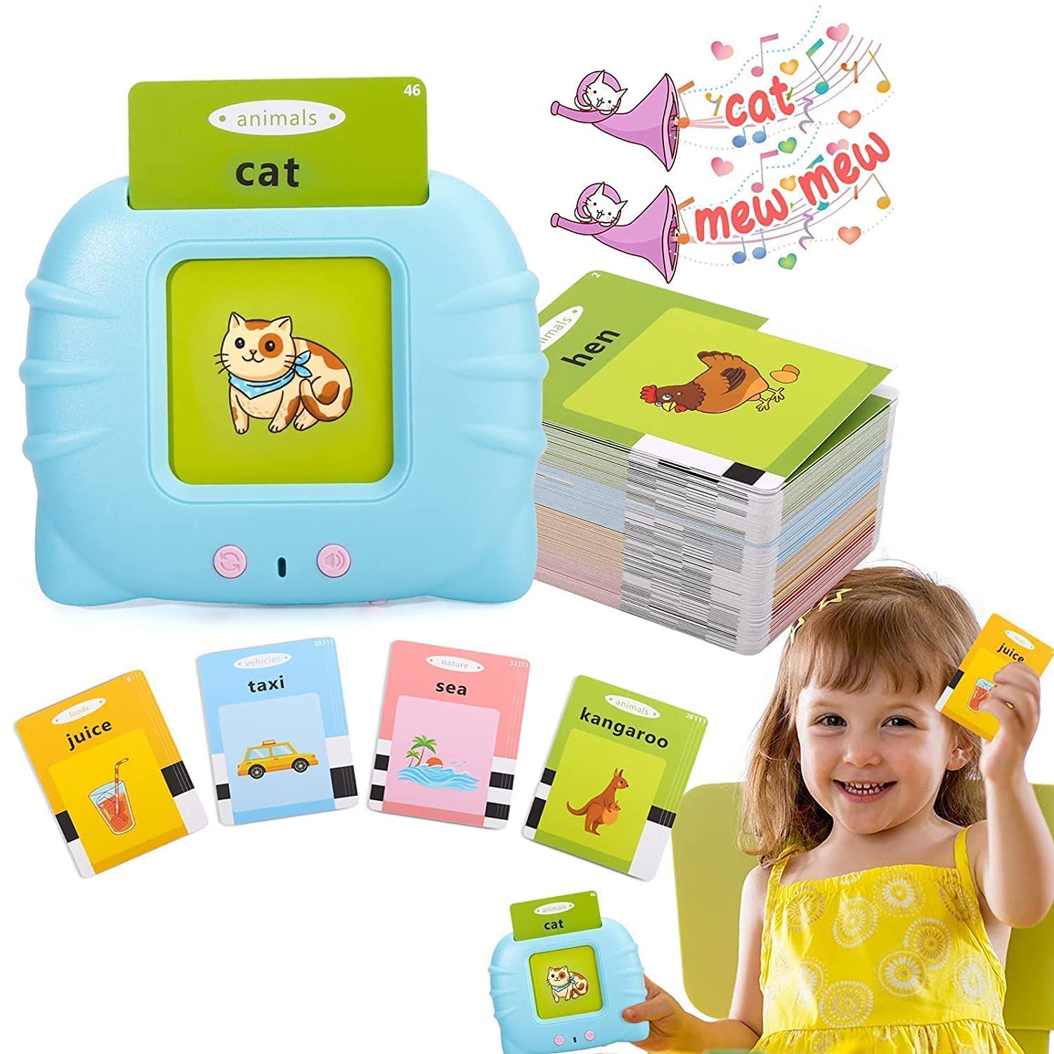 Talking Baby Flash Cards Educational Learning Interactive Toys for 2 3 4 5 6 Years Old Boys Girls, Toddlers Reading Machine with 224 Words Preschool Montessori Toys and Birthday Gift for Kids
