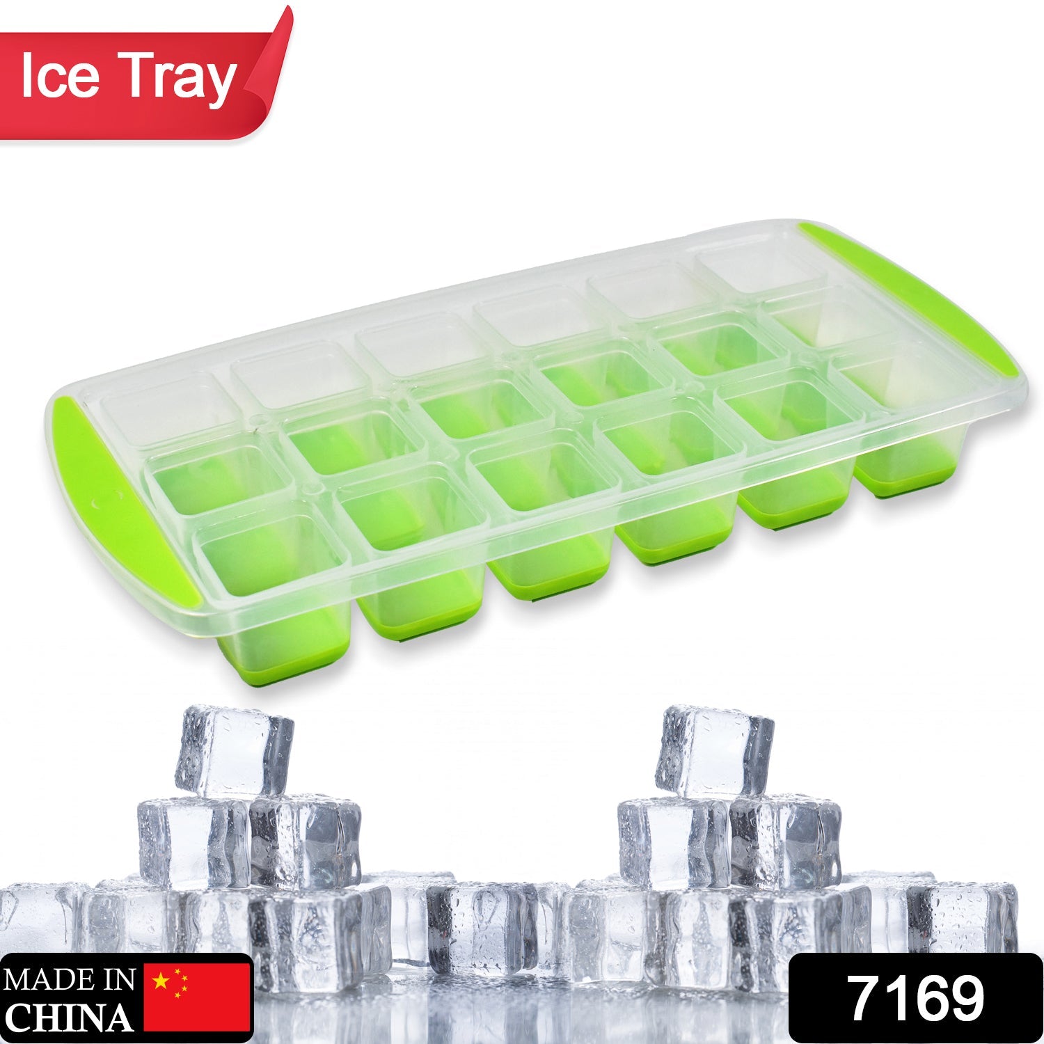 7169 18 Cavity Pop Up Ice Cube Tray Easy Release Flexible Silicone Bottom Ice  Tray , Stackable