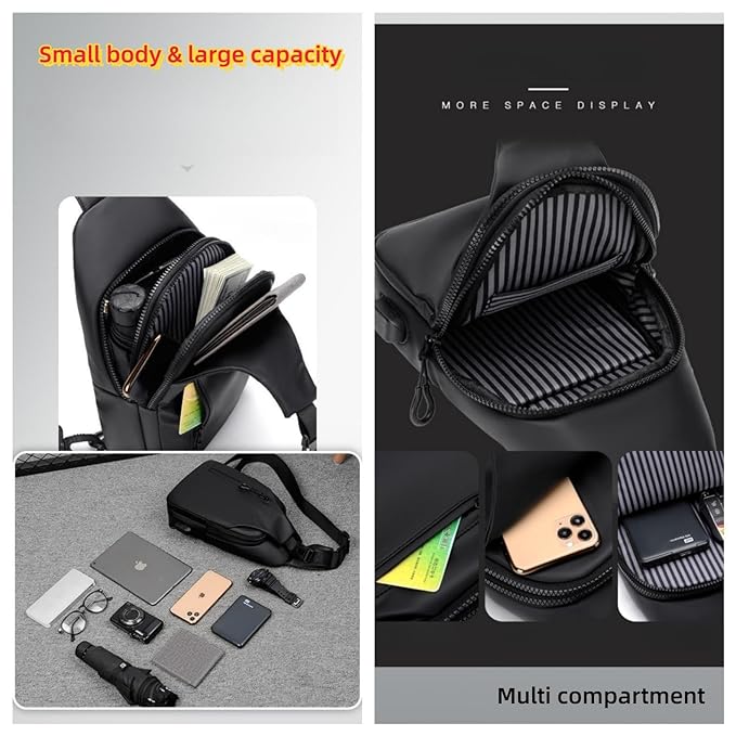 SkyShopy Men's Chest Bag Shoulder Bag Messenger Sports Backpack Water Resistant Usb Charging Port Shoulder Sling Bag