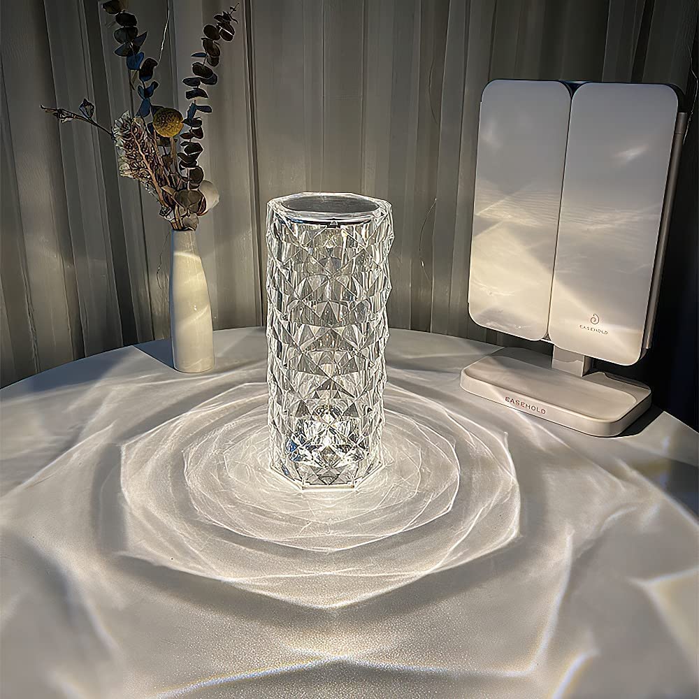 SkyShopy Diamond Crystal Table Lamp USB Rechargeable, 8 Mode Color Changing Acrylic 3D Night Light (16 Colors with Touch and Remote Control)