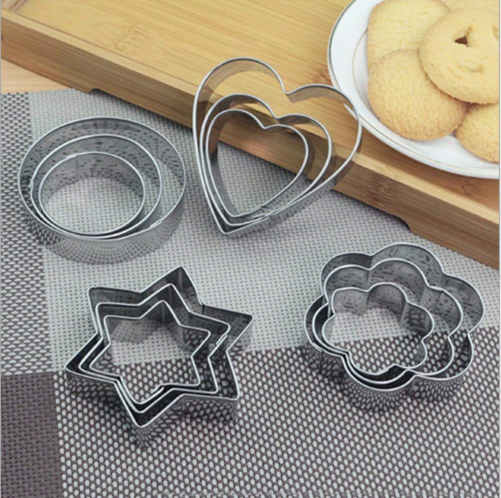 0813 Cookie Cutter Stainless Steel Cookie Cutter with Shape Heart Round Star and Flower (12 Pieces) - SkyShopy