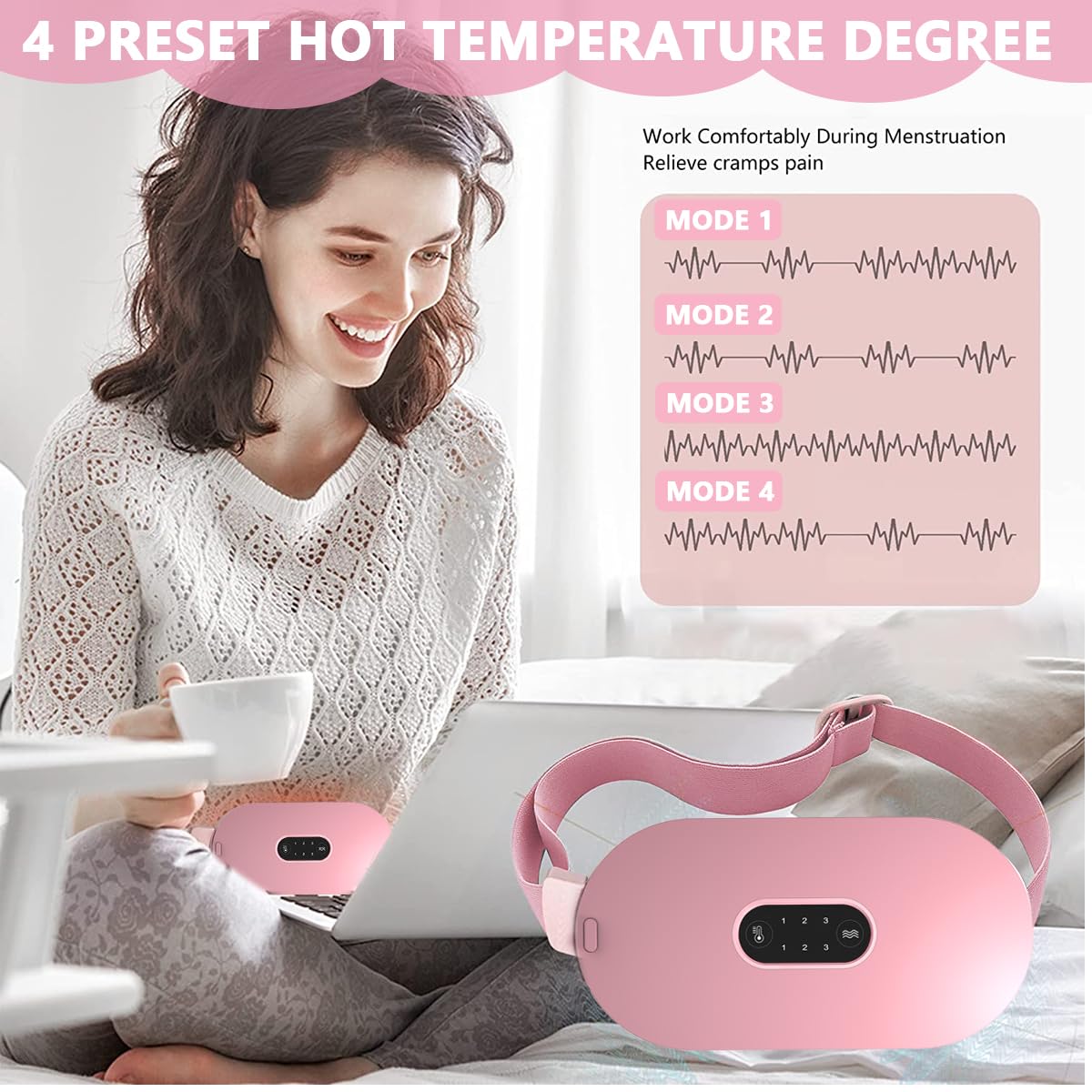 SkyShopy Electric Cordless Heating Pad for Period Pain, Cramp Relief, Back Pain in Period, Belly Warmer Heating Pad with 4 Heat Levels 4 Vibration Modes, Caring Gift Heating Pad Belt for Men Women