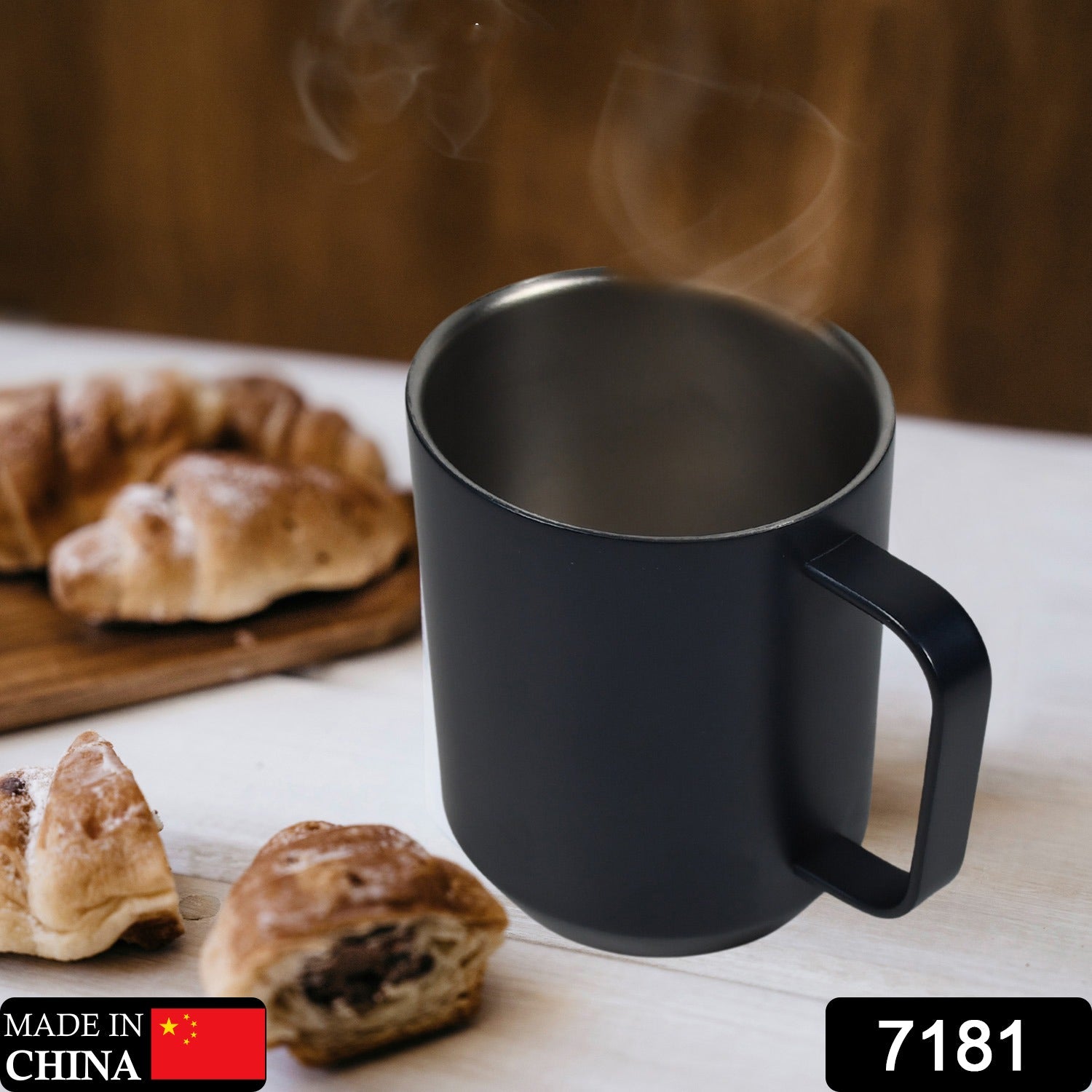 7181 STEEL COFFEE MUG PREMIUM CUP FOR COFFEE TEA COCOA, CAMPING MUGS WITH HANDLE, PORTABLE & EASY CLEAN DeoDap