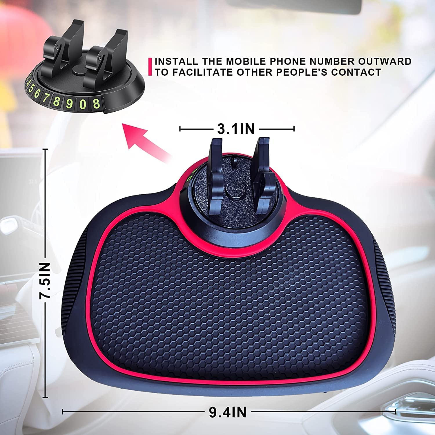 SkyShopy Car Accessories Multifunction Anti-Slip Car Dashboard Mat with 360 Degrees Rotating Mobile Phone Holder Mount Non Slip Sticky Rubber Pad for Smartphone, GPS