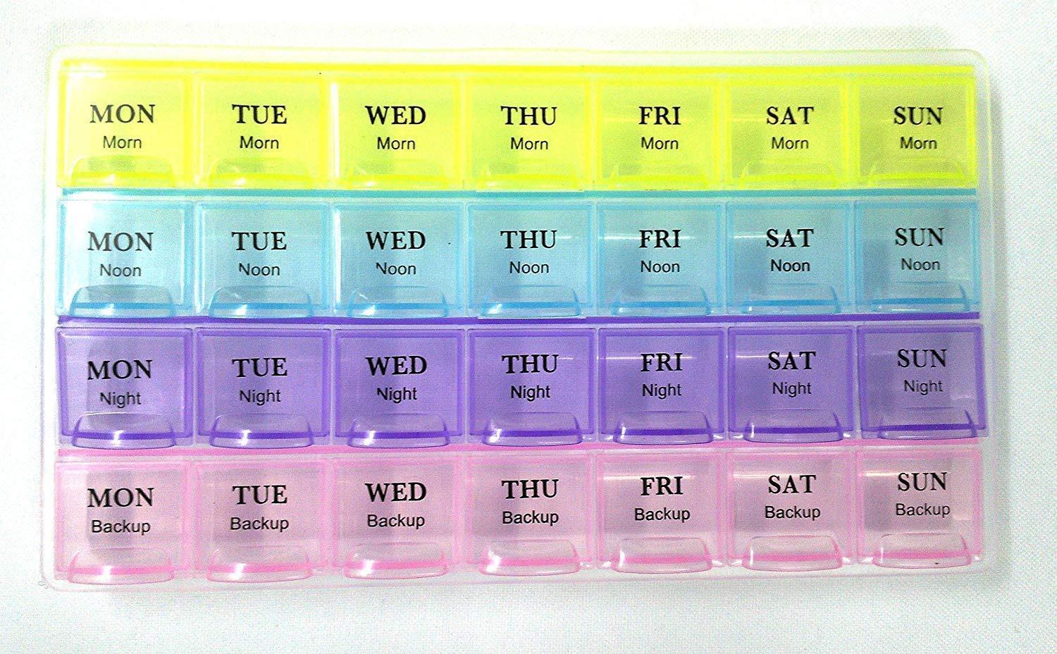 0383 Pill Case- 4 Row 28 Squares Weekly 7 Days Tablet Box Holder Medicine Storage Organizer Container - SkyShopy