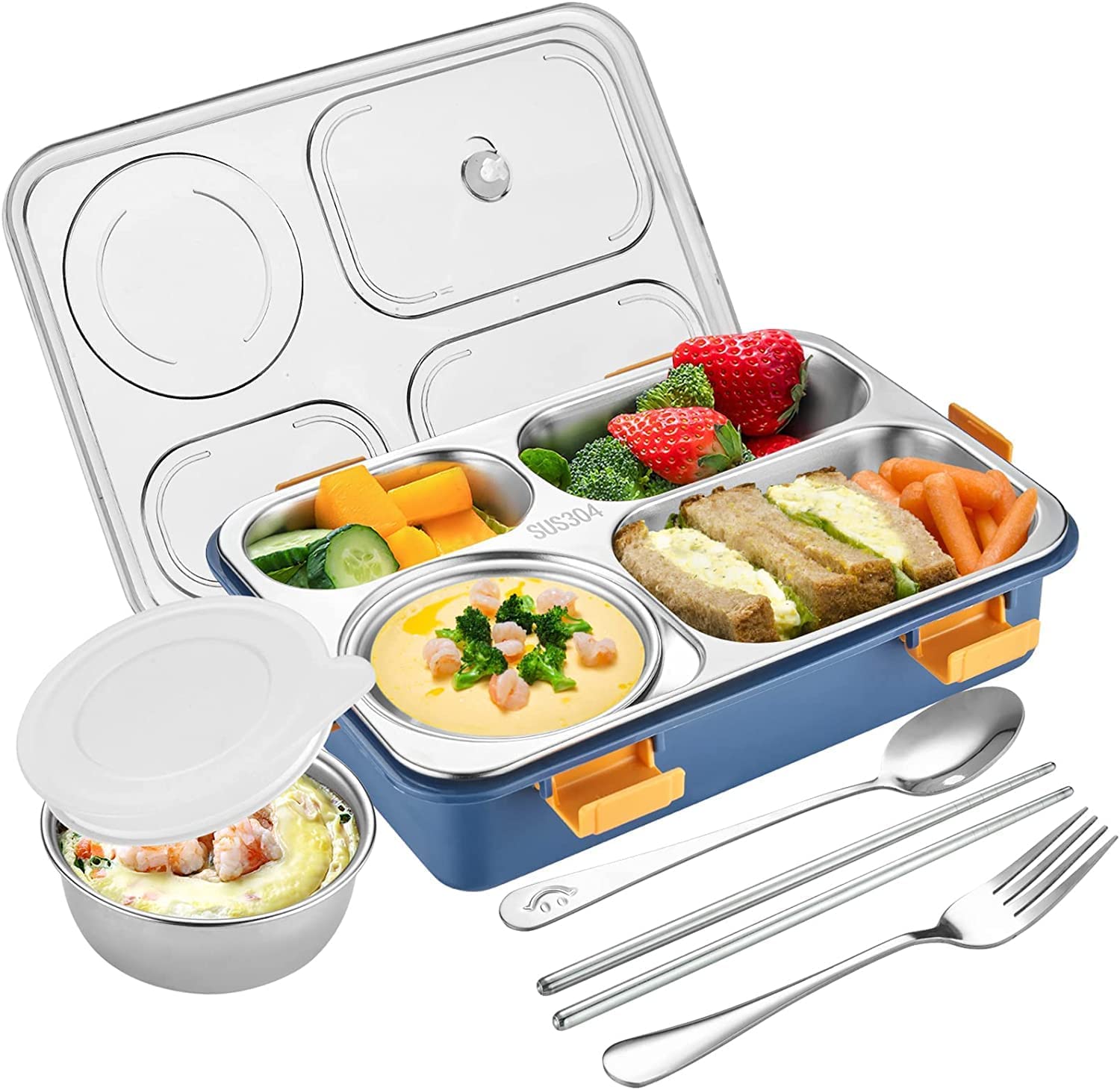 Lunch Boxes for Adults - Lunch Box for Kids with Spoon & Fork - Durable Perfect Size for On-The-Go Meal, BPA-Free (Multi Color) (3 Section)