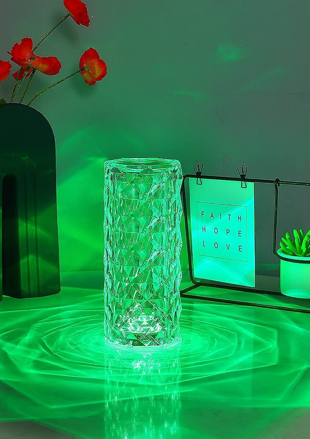 SkyShopy Diamond Crystal Table Lamp USB Rechargeable, 8 Mode Color Changing Acrylic 3D Night Light (16 Colors with Touch and Remote Control)