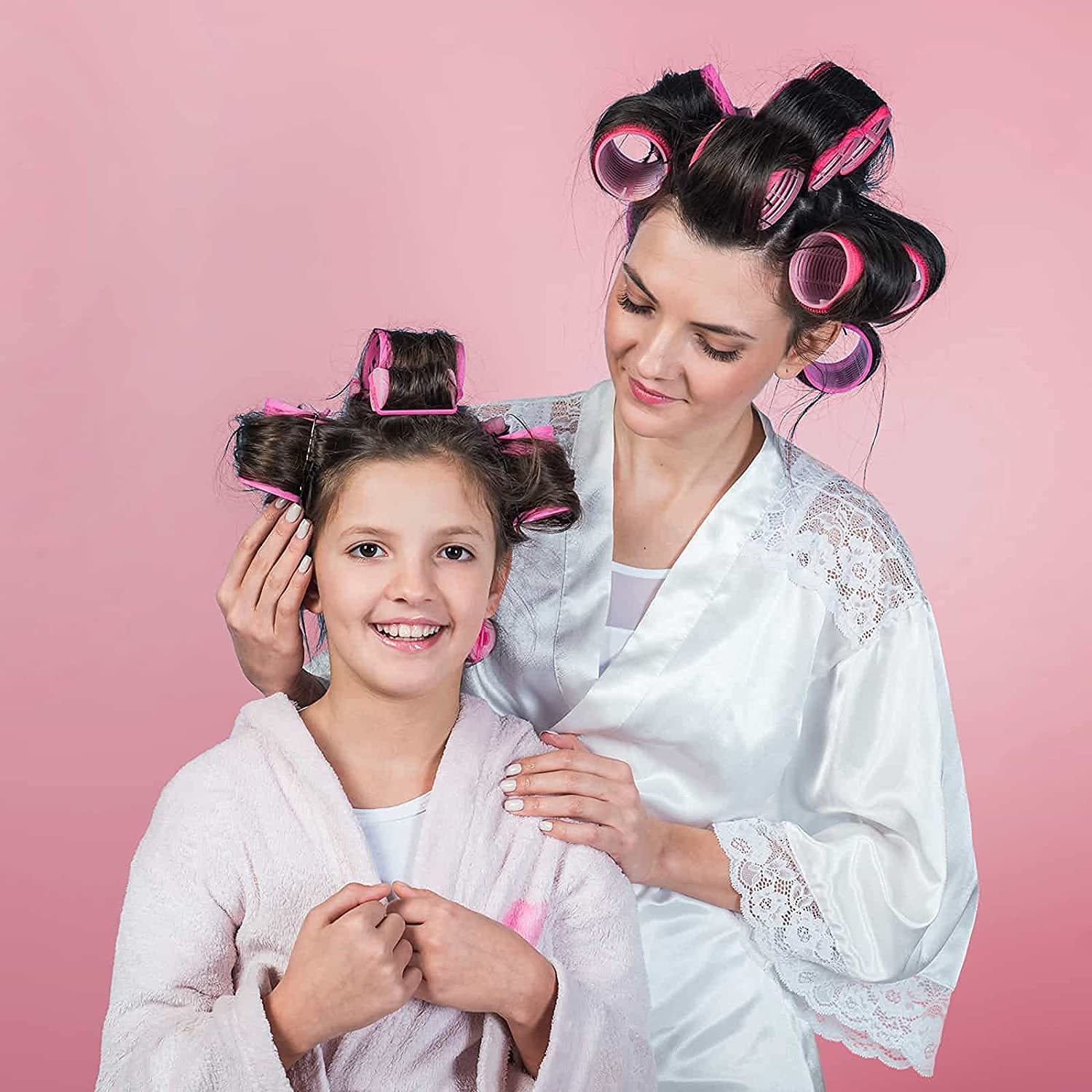 SkyShopy multicolored Hair Curler Rollers for Women, 6pcs Self Grip Magic Hair Roller Clips Hairdressing Kit for Long Medium Short Hair with 12 Bang Clips & 1 Comb