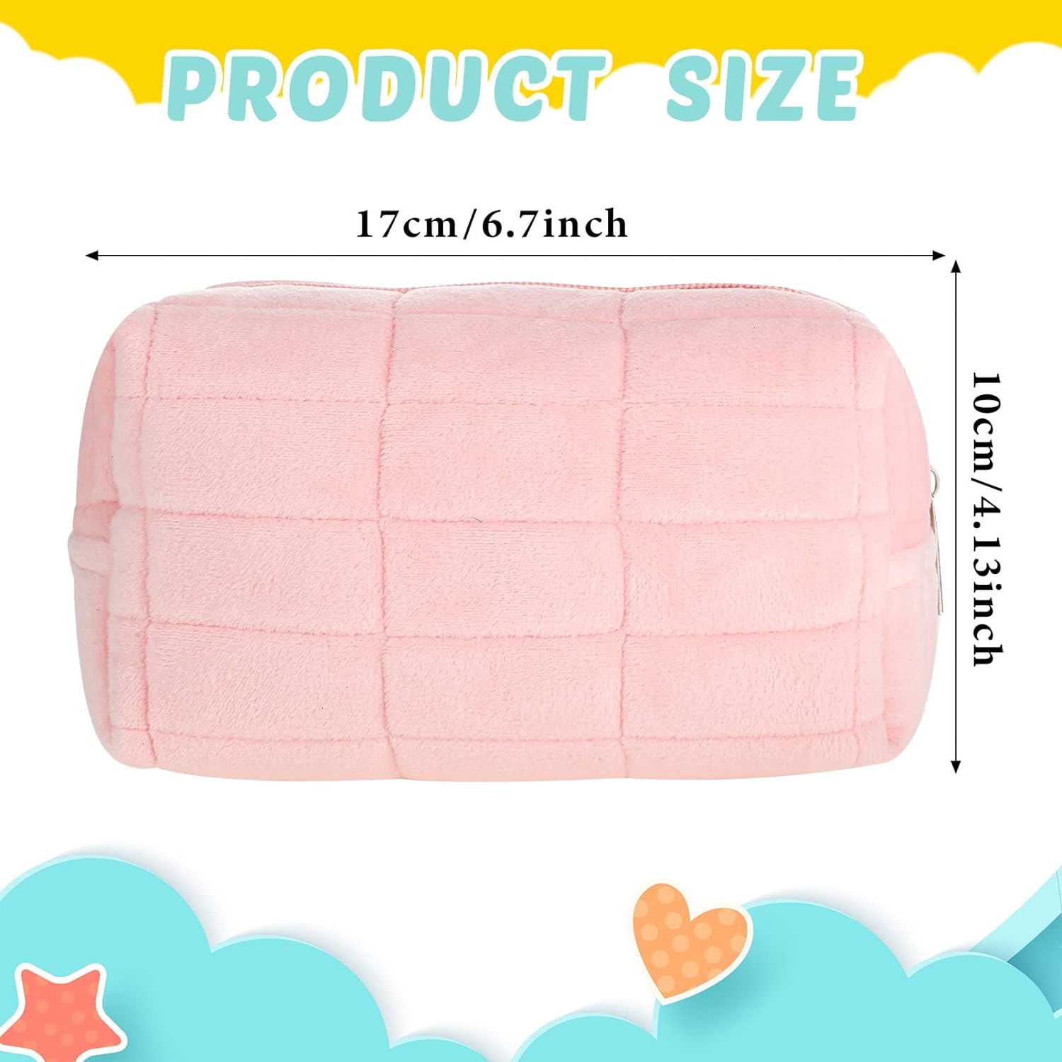 SkyShopy 1 Pcs Plush Makeup Bag Checkered Cosmetic Bag Cosmetic Travel Bag Large Zipper Travel Toiletry Bag Portable Multi Functional Capacity Bag Cute Makeup Brushes Storage Bag for Women, Pink, Blue, White, pink, blue, white, approx. 4.13 x 6.69 inches