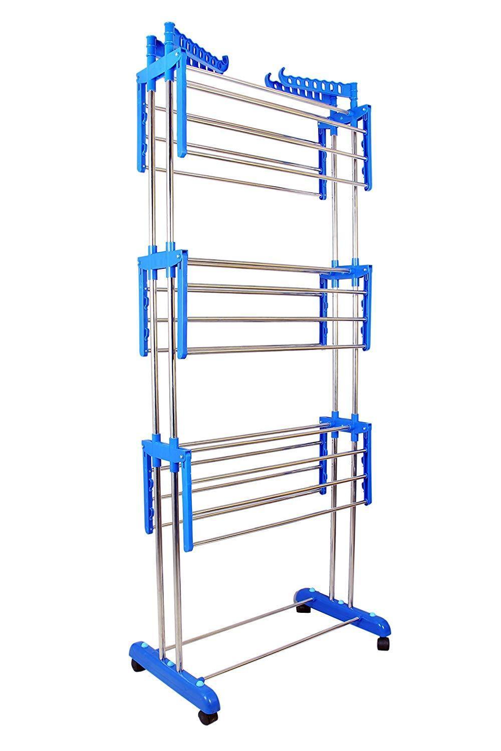 0733 Stainless Steel Double Pole 3 Layer Cloth Drying Stand - SkyShopy