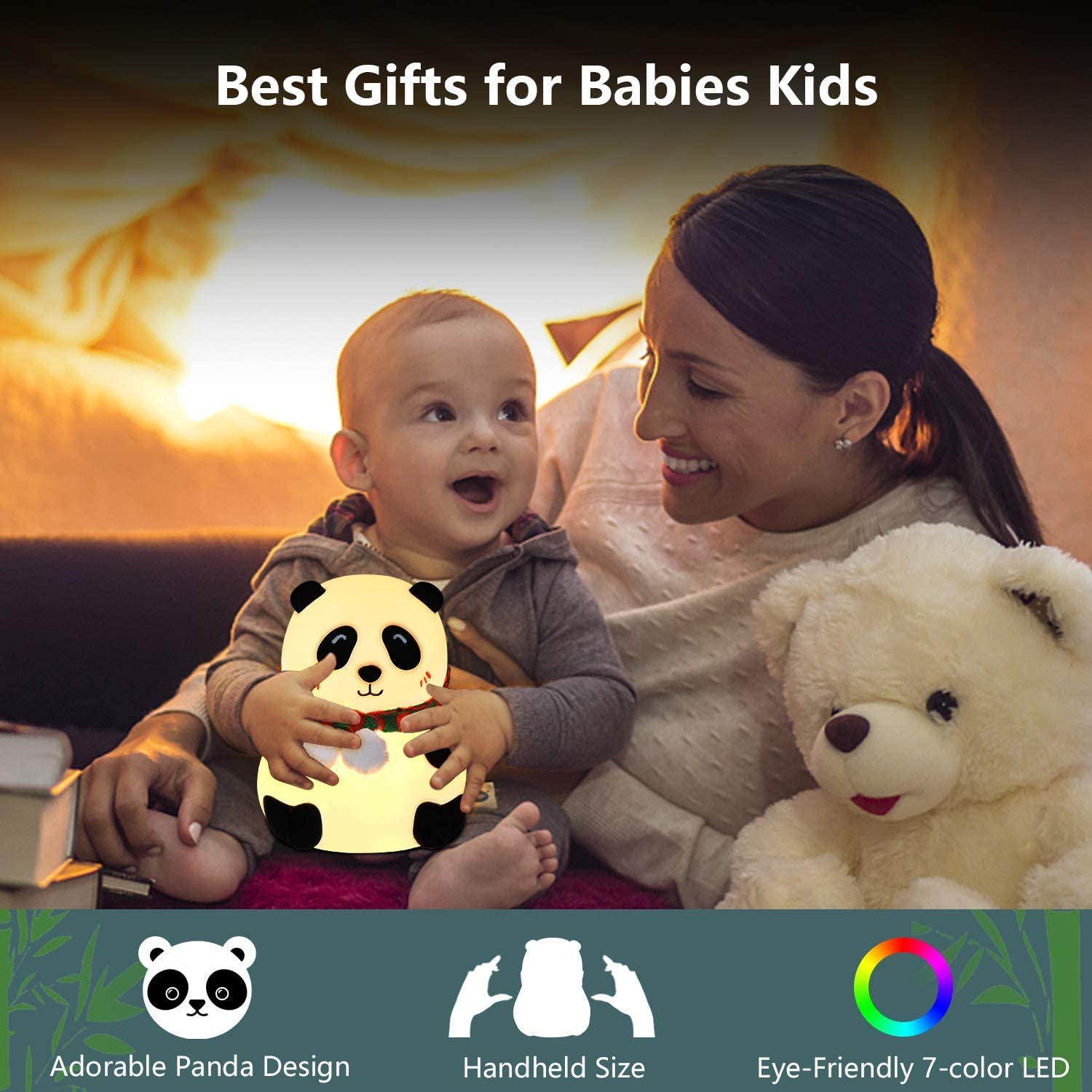 SkyShopy Panda Lamp, Panda Gifts, Panda Touch Silicone Lamp, Birthday Gift for Girls and Boys, Panda Light Lamp, Kids Night Light, Silicone lamp, Rechargeable - Close Eye