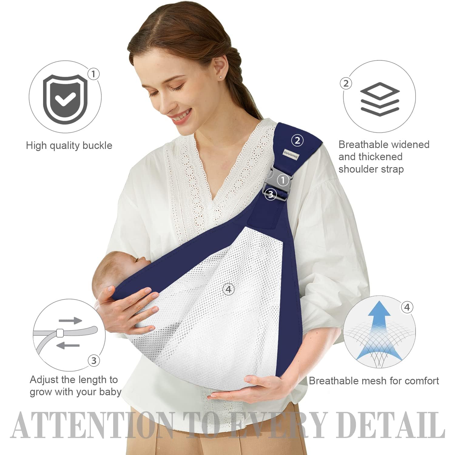 SkyShopy Baby Carrier Newborn to Toddler, Ergonomic 3D Mesh Baby Wraps Carrier, Adjustable Baby Sling, Lightweight Breathable Baby Carrier Wrap with Thick Shoulder Straps for 0-36 Months Infant
