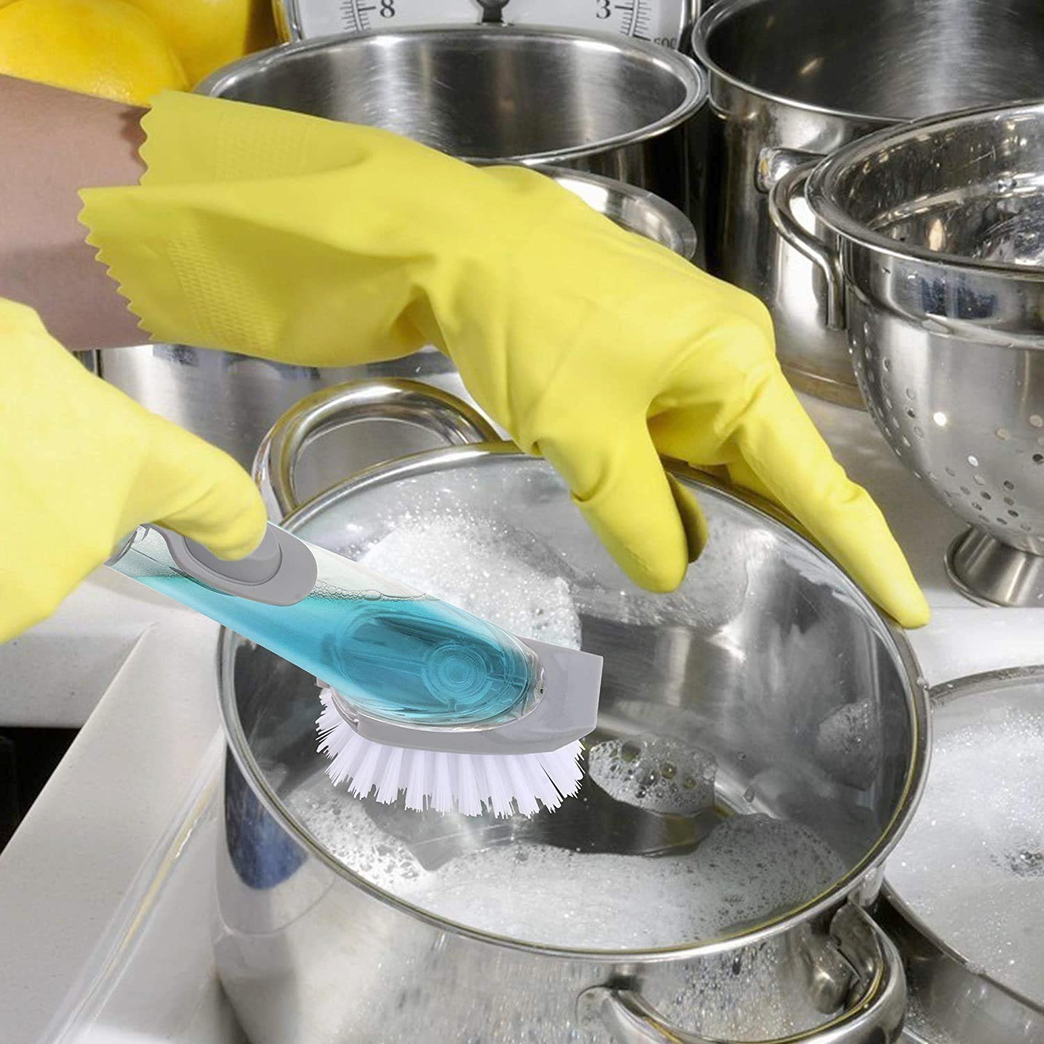 1271 Automatic Liquid Dispenser Dish Clean Brush Scrubber - SkyShopy