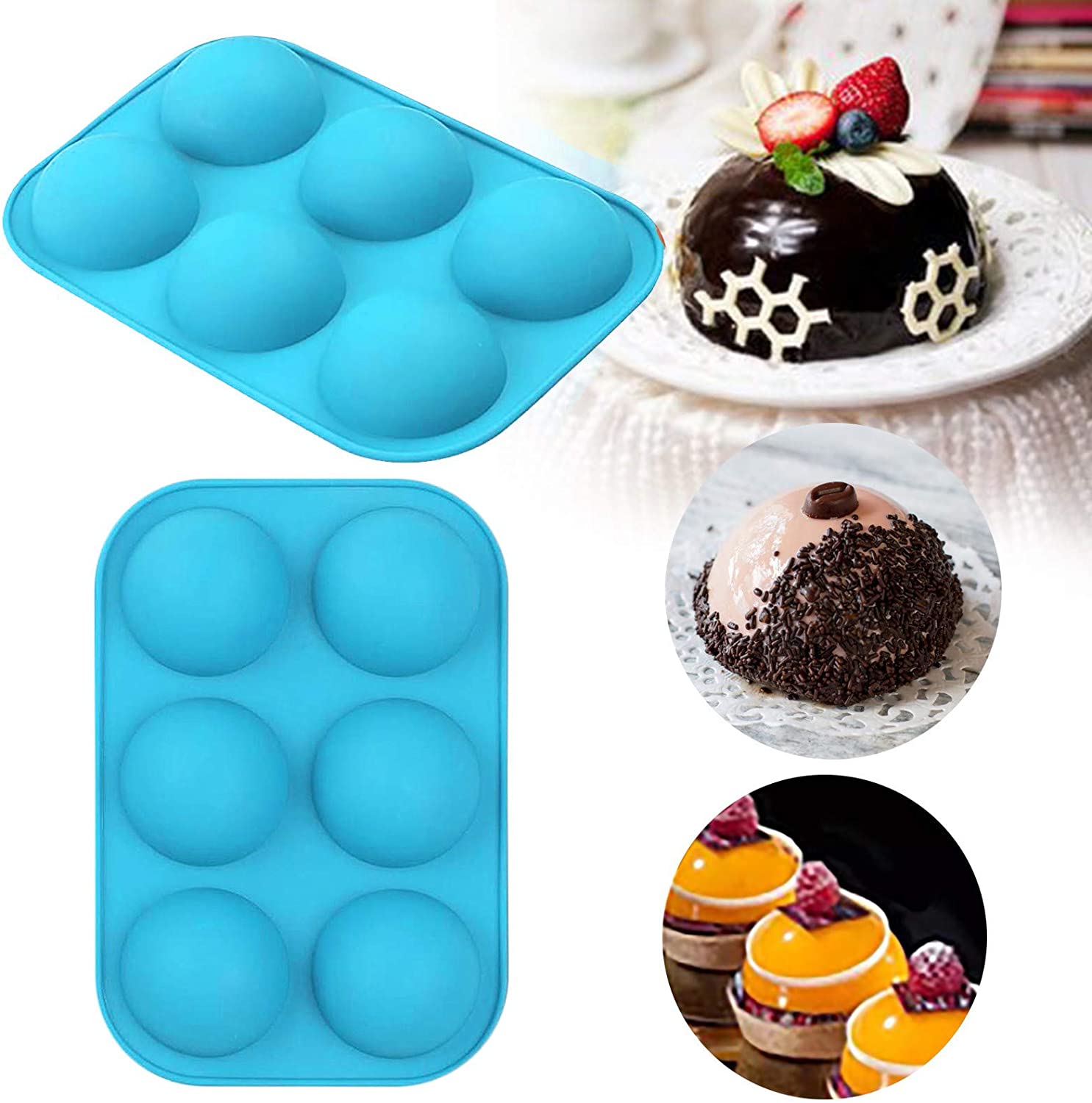 3306 Silicone 6-Cavity Half Circle Half Sphere Half Round Hemisphere Baking Mould Chocolate Desserts Ice Cream Bombs Soap (Random Colour) - SkyShopy