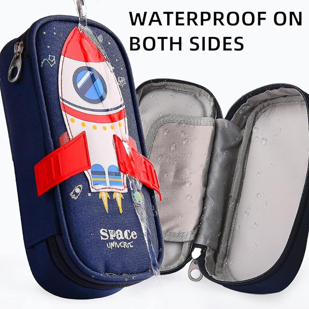 SkyShopy Cute 3D Space Pencil Case for Kids, Big Capacity Canvas Pencil Pouch with Zipper, Waterproof & Durable Large Storage Pencil case for Boys and Girl