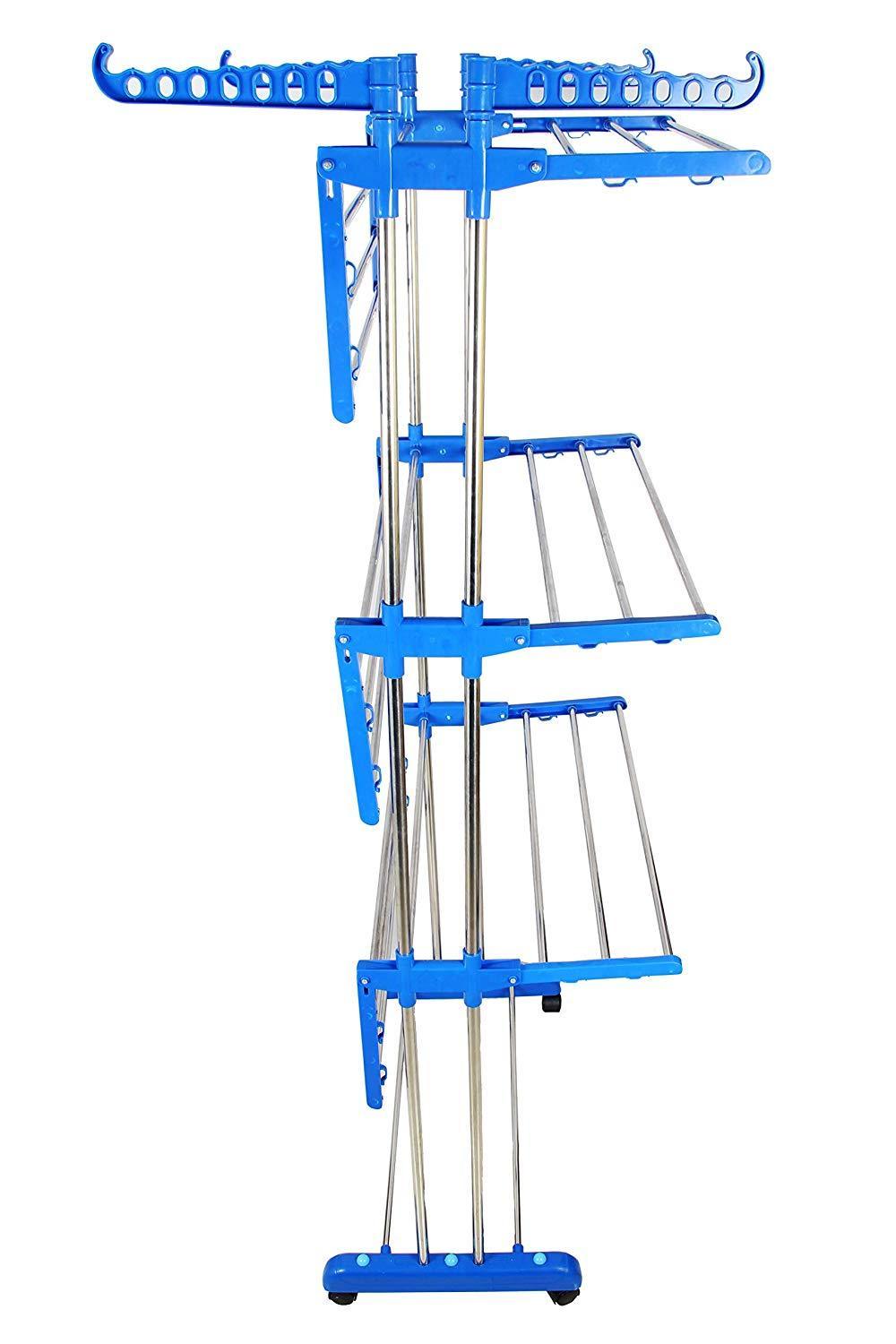 0733 Stainless Steel Double Pole 3 Layer Cloth Drying Stand - SkyShopy