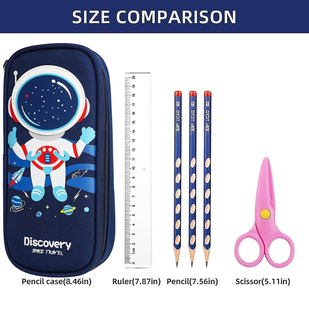 SkyShopy Cute 3D Space Pencil Case for Kids, Big Capacity Canvas Pencil Pouch with Zipper, Waterproof & Durable Large Storage Pencil case for Boys and Girl
