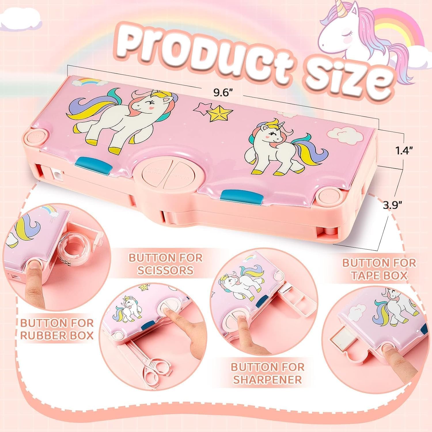 SkyShopy 1PC MULTIFUNCTIONAL PENCIL CASE, LARGE CAPACITY PENCIL BOX FOR BOYS & GIRLS STUDENTS WITH CRAFT SCISSOR PORTABLE STATIONERY ORGANIZER Pink