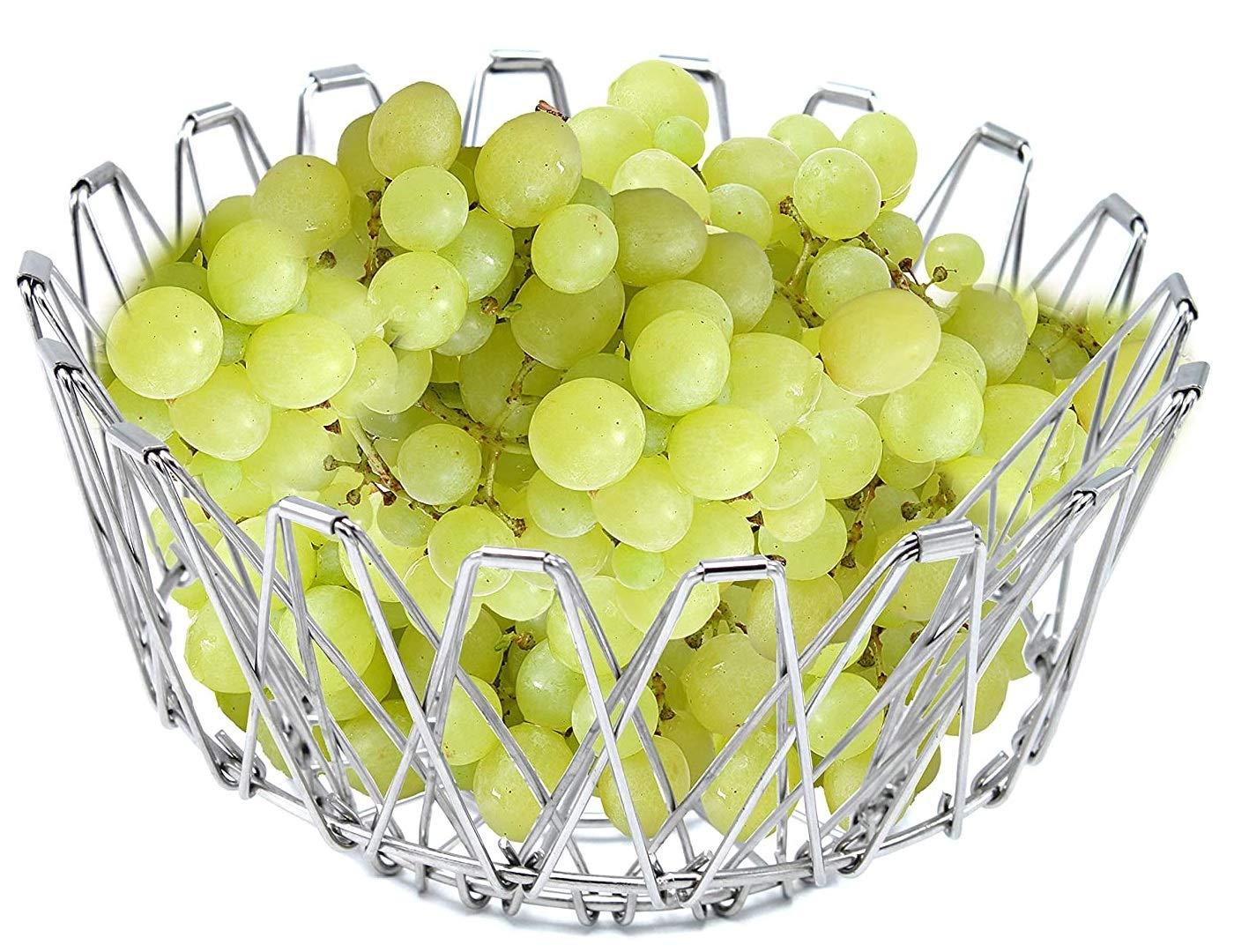 3040 Multipurpose Fruit Basket Stainless Steel Wire Bowl Foldable Basket for Vegetable / Fruits / Dining - SkyShopy