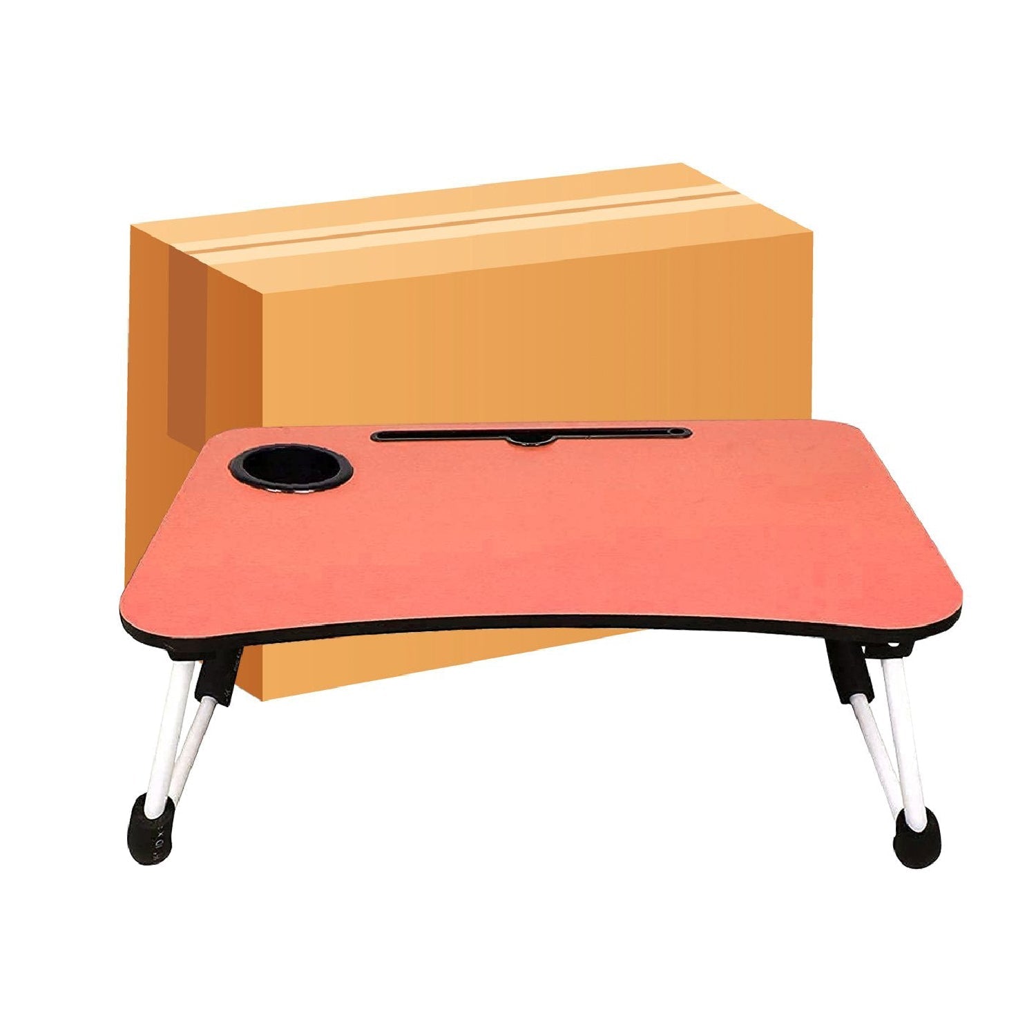 8033 Orange Multipurpose Foldable Laptop Table with Cup Holder (With Box) DeoDap