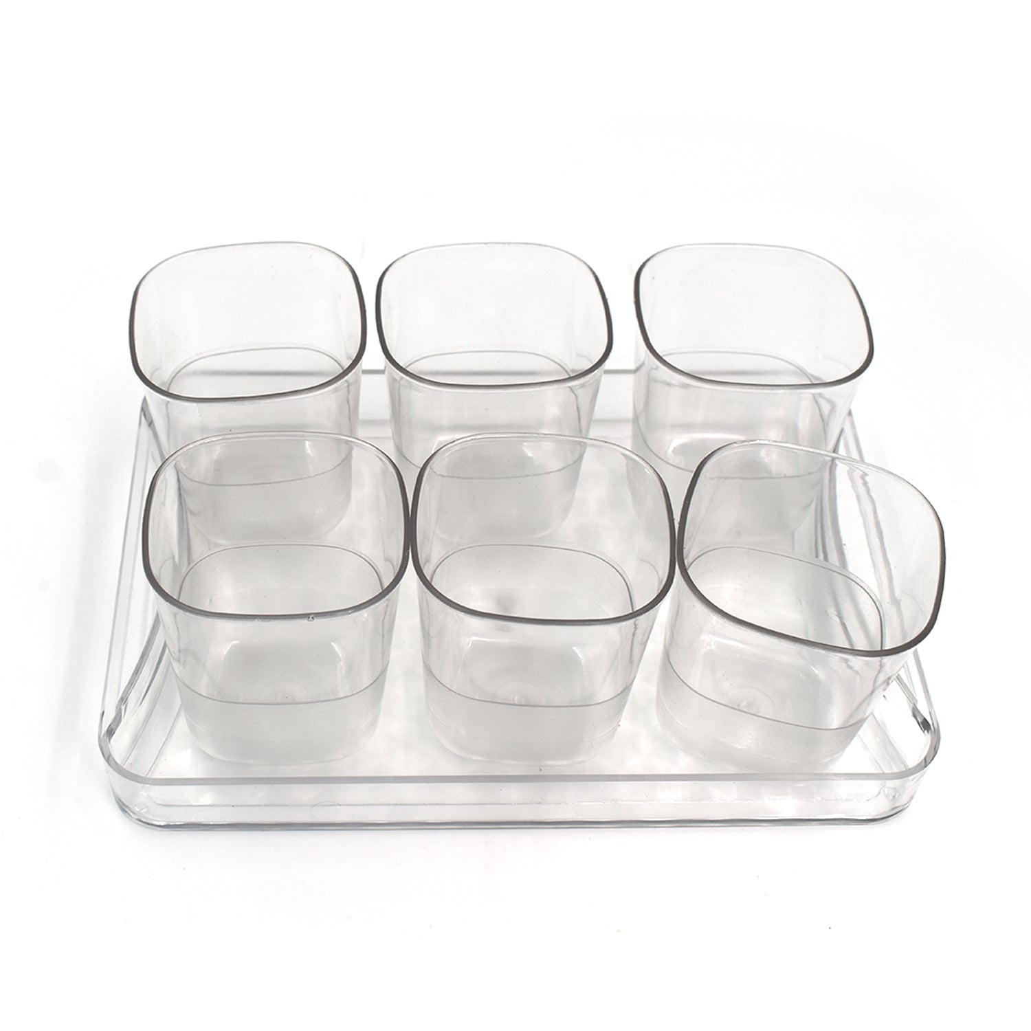 2832 6pc Glasses Set With tray Stylish Transparent Water Glass/Juice Glass/Beer Glass/Wine Glass Plastic Glass Set DeoDap
