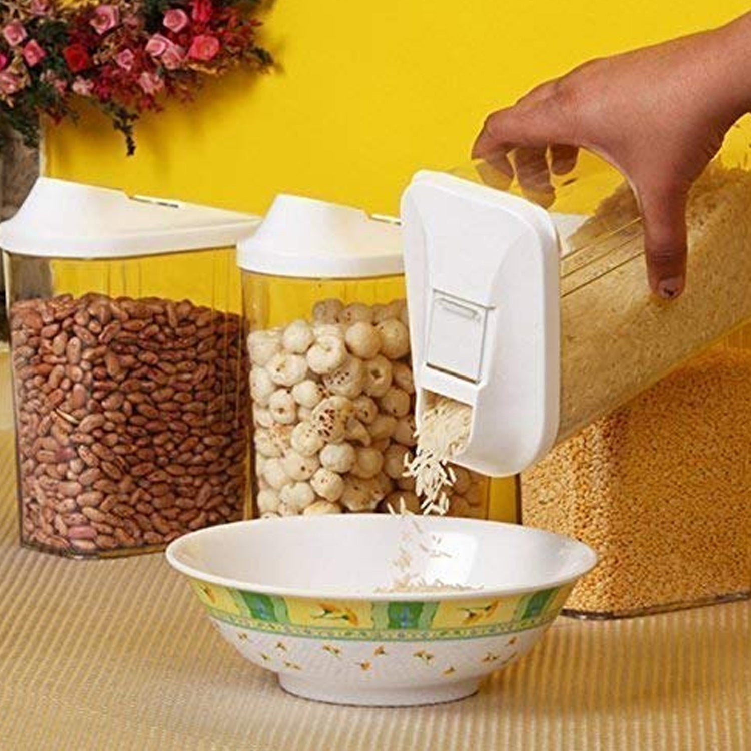 2166 Easy Flow Kitchen Container Jar Cereal Rice Pasta Grains Plastic Dispenser Storage Box DeoDap