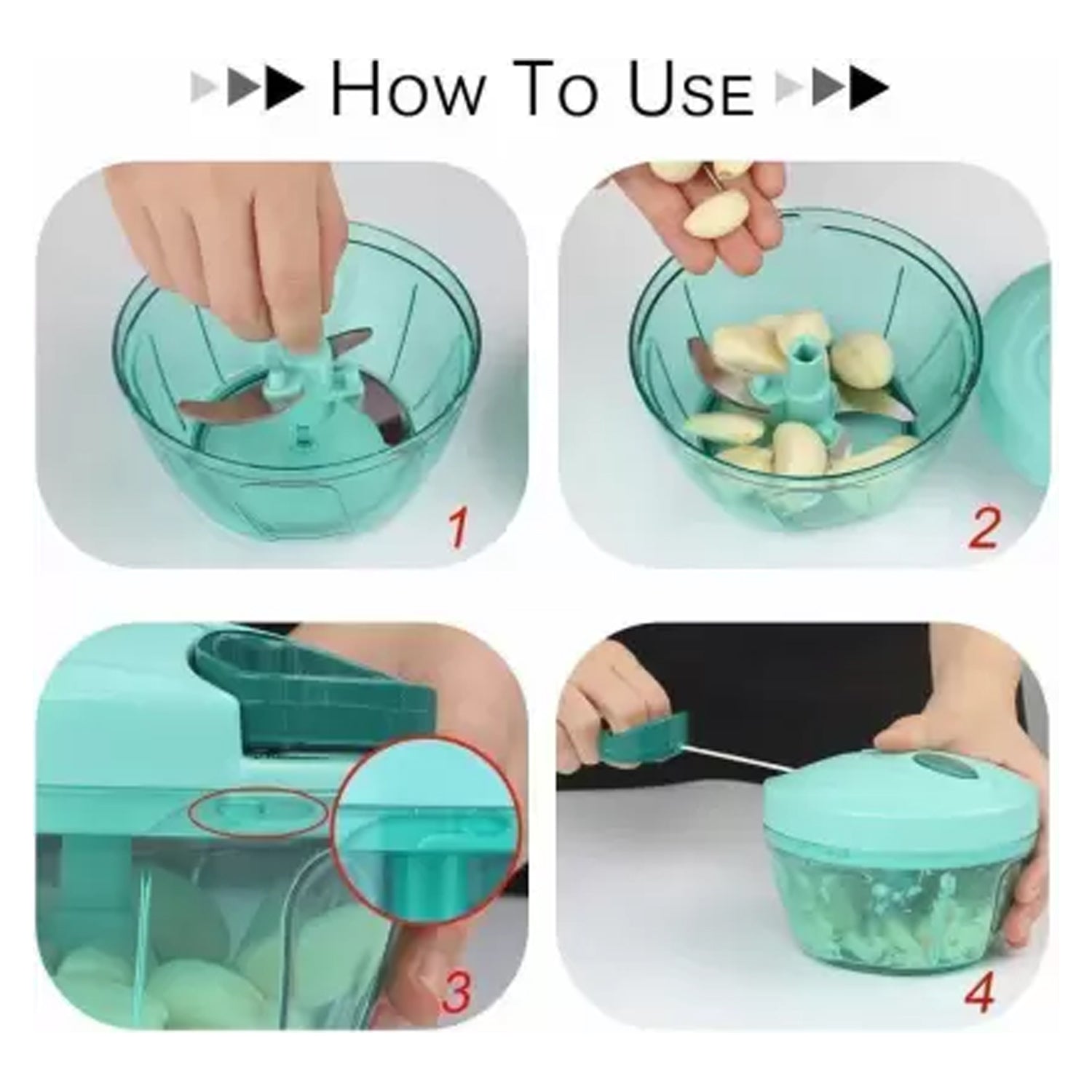 2072 3 BLADE MANUAL BLUE FOOD CHOPPER, COMPACT & POWERFUL HAND HELD VEGETABLE CHOPPER. DeoDap