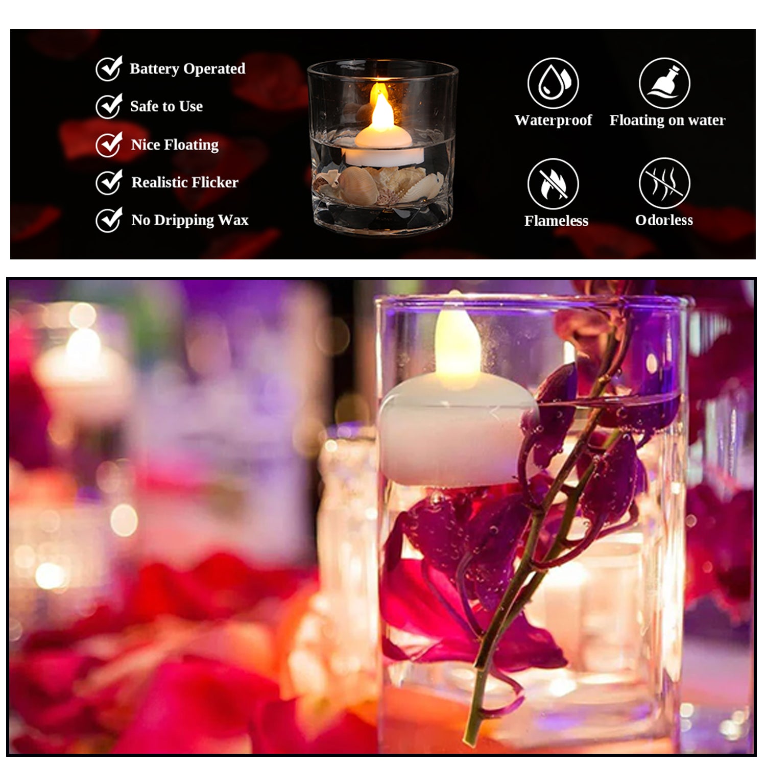 6432 Set of 24 Flameless Floating Candles Battery Operated Tea Lights Tealight Candle - Decorative, Wedding.