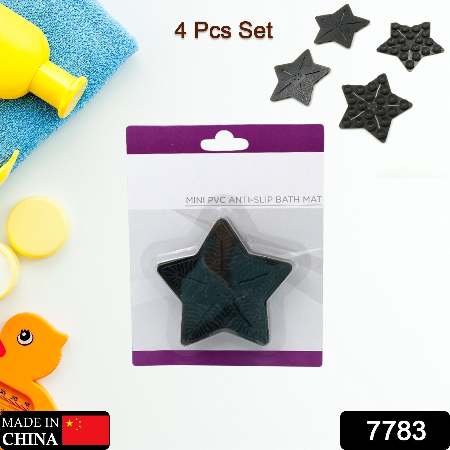 Mini  Pvc Anti-Slip Bat Mat Non Slip Baby Bath Mats, Mini Child Safety Anti Slip Shower Mats Star,& Leaf Shaped for Kids (4 pc Set)