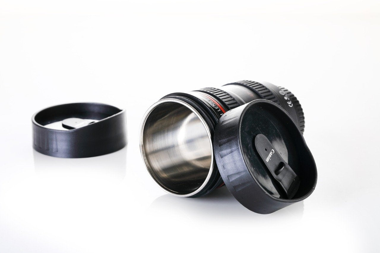 0720 Camera Lens Shaped Coffee Mug Flask With Lid - SkyShopy