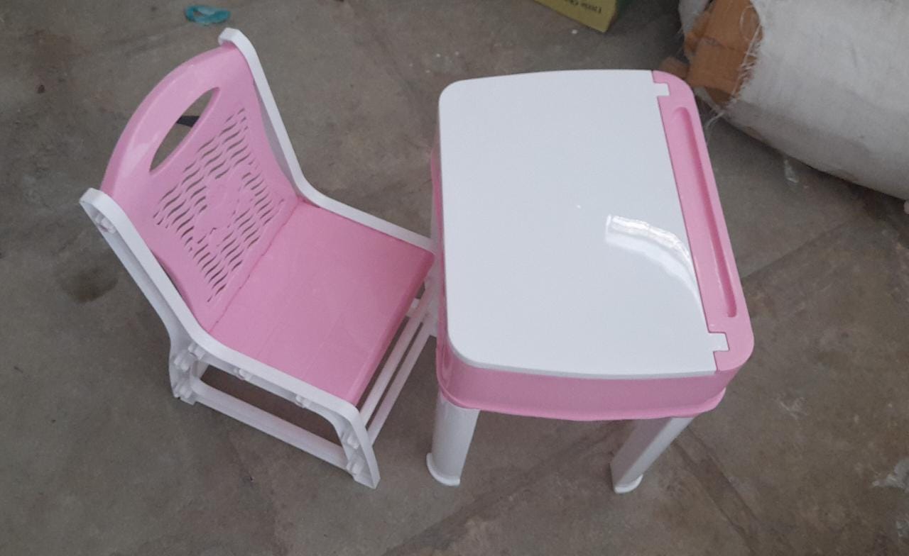 4594A Study Table And Chair Set For Boys And Girls With Small Box Space For Pencils Plastic High Quality Study Table (Pink)