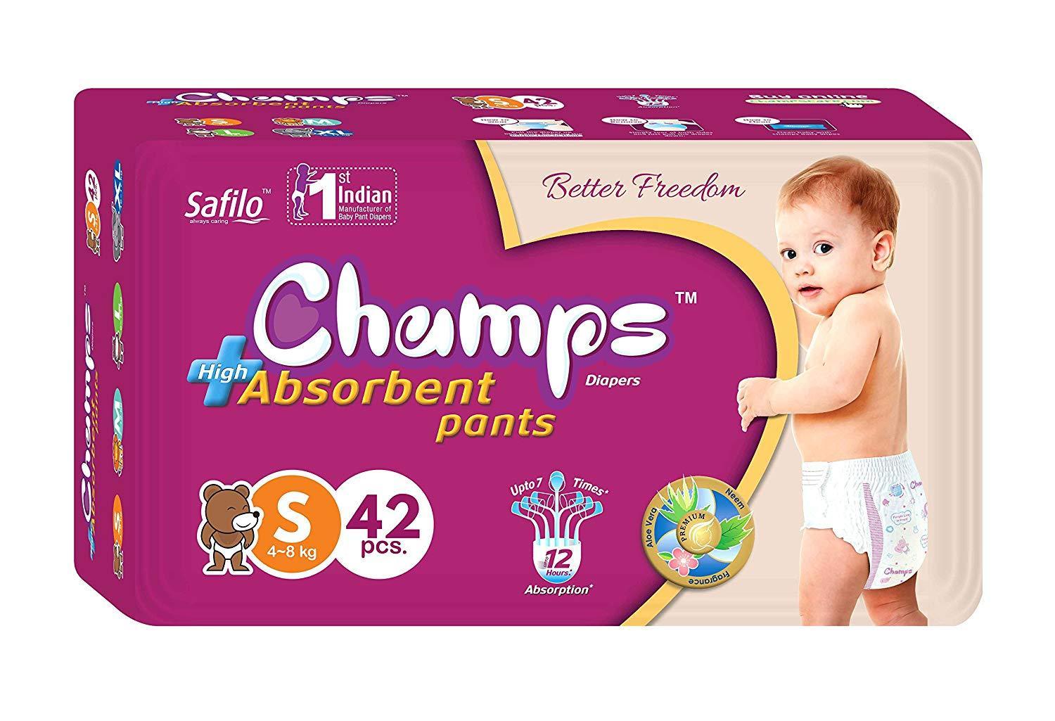 0950 Premium Champs High Absorbent Pant Style Diaper Small Size, 42 Pieces (950_Small_42) - SkyShopy