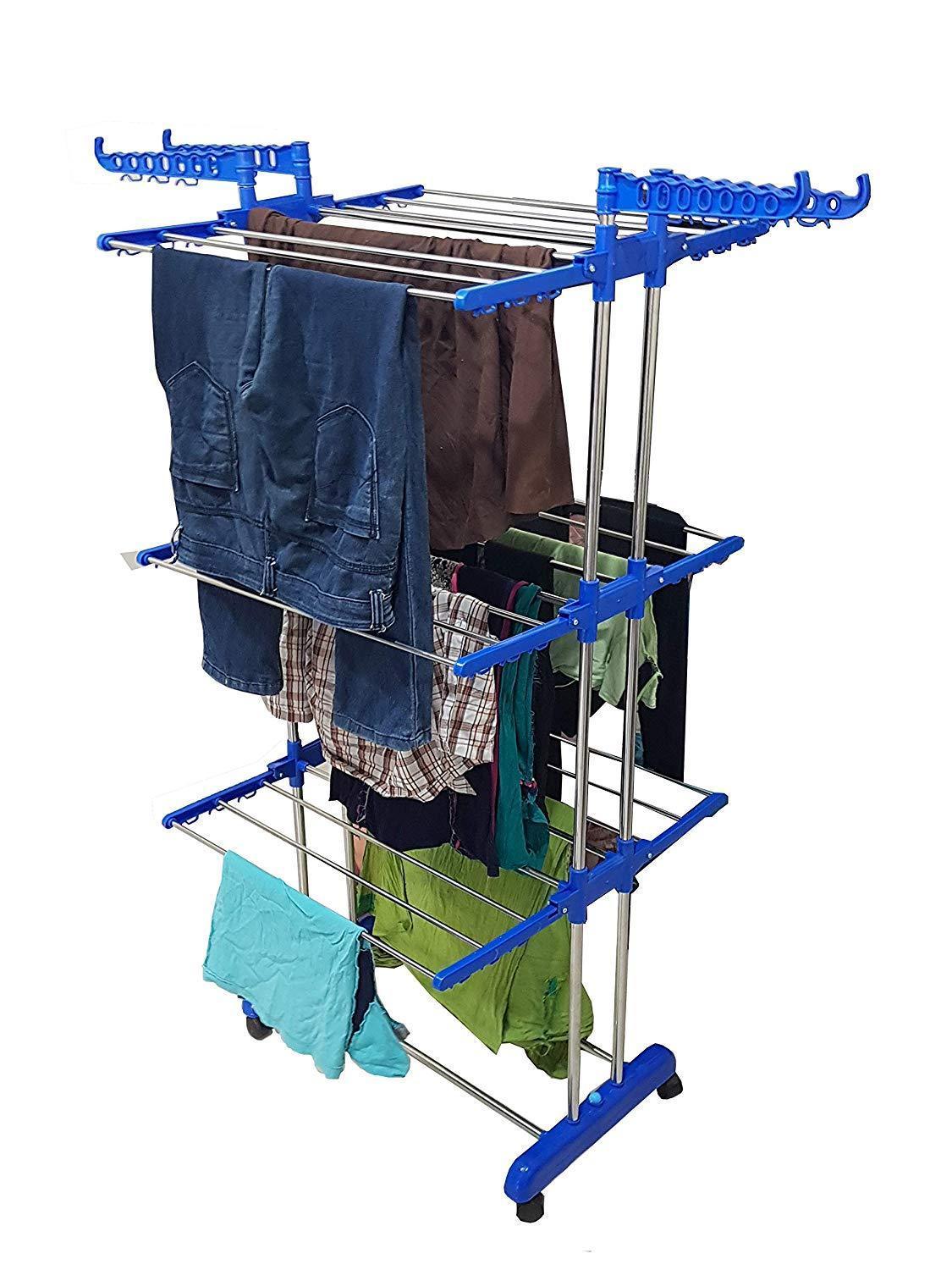 0733 Stainless Steel Double Pole 3 Layer Cloth Drying Stand - SkyShopy
