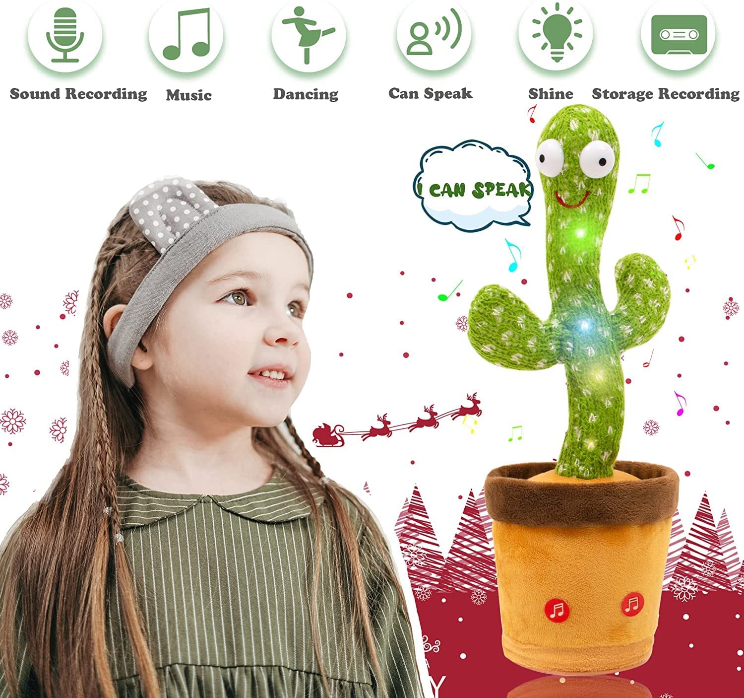 Dancing Cactus Toy for Babies & Kids Records & Repeats What You Say Singing & Talking Toy Beautiful LED Lights Funny Educational Plush Decoration Item