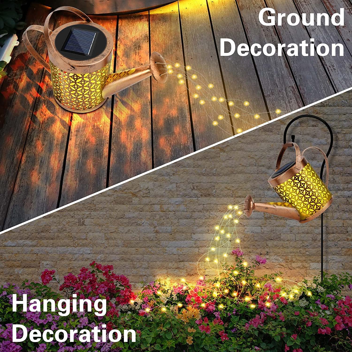 Solar Watering Can Light, Solar Fairy Lights Waterproof, Hanging Solar Lantern Garden Art Light Decor Metal Waterfall String Lights for Patio Yard Pathway Plant [ Warm Yellow, Pack of 1 ]