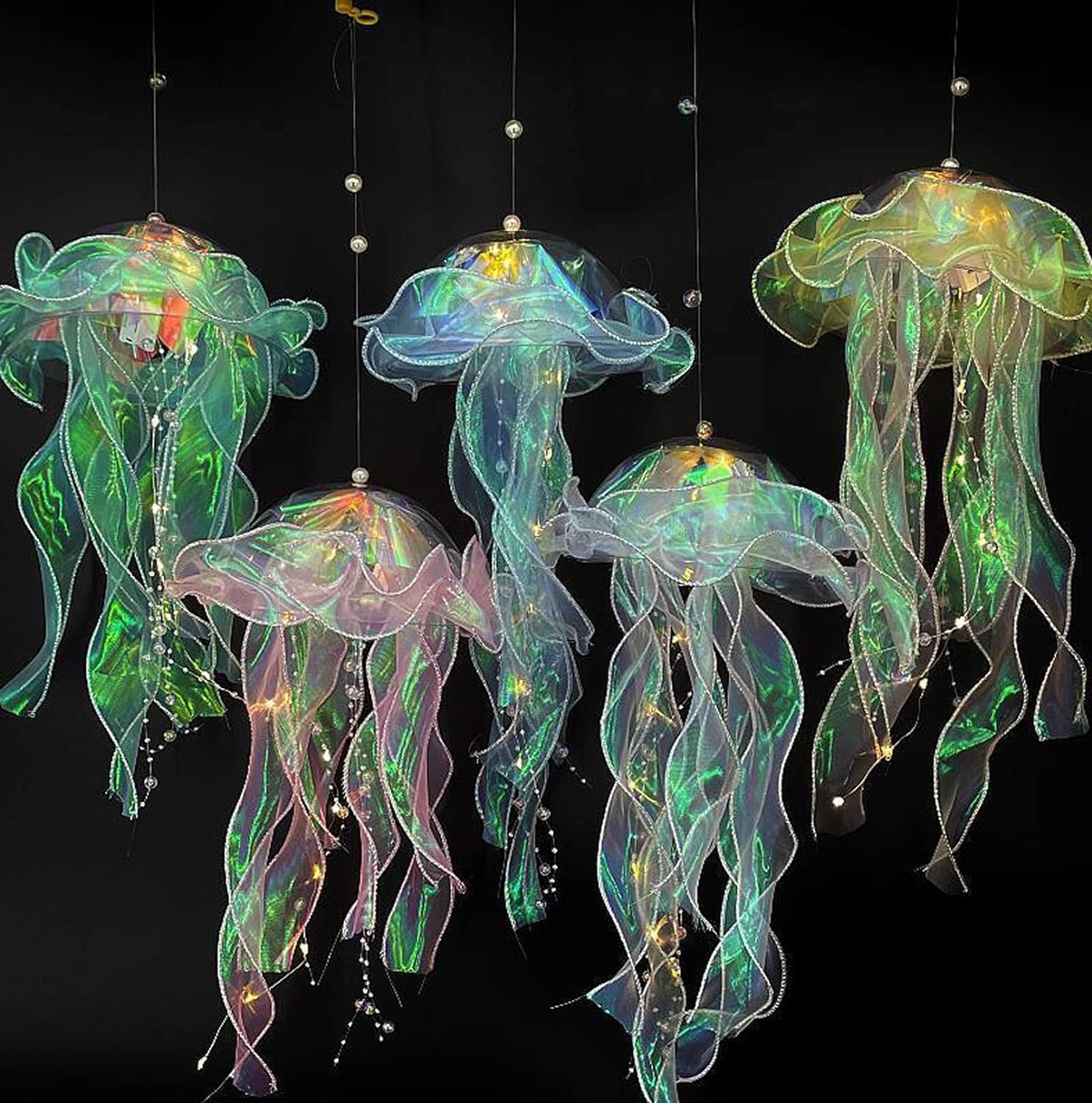 Colorful Jellyfish Lamp - Glitter Iridescent Hanging Jelly Fish Lanterns Under The Sea Mermaid Party Decoration Table Centerpiece Ocean Theme Birthday Wedding Party Supplies (Color : 3PCS)(multicolor)