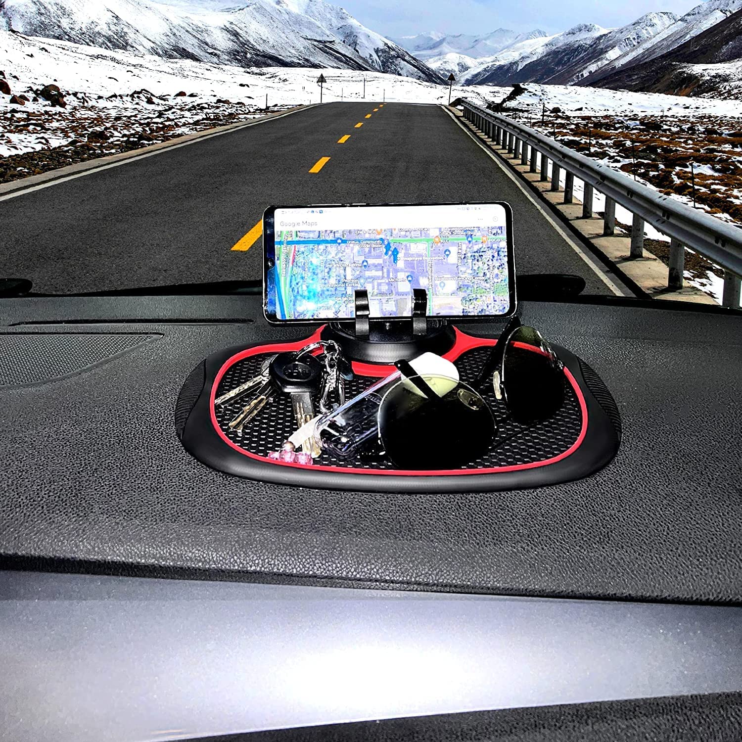 SkyShopy Car Accessories Multifunction Anti-Slip Car Dashboard Mat with 360 Degrees Rotating Mobile Phone Holder Mount Non Slip Sticky Rubber Pad for Smartphone, GPS