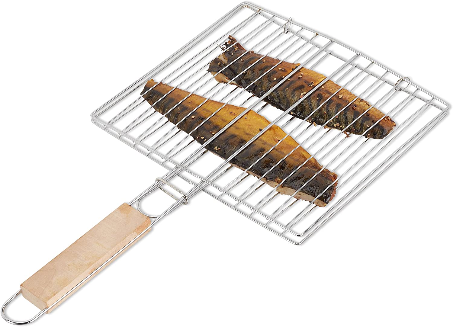 2378 Kitchen Square Roaster Papad Grill Barbecue Grill with Wooden Handle - SkyShopy