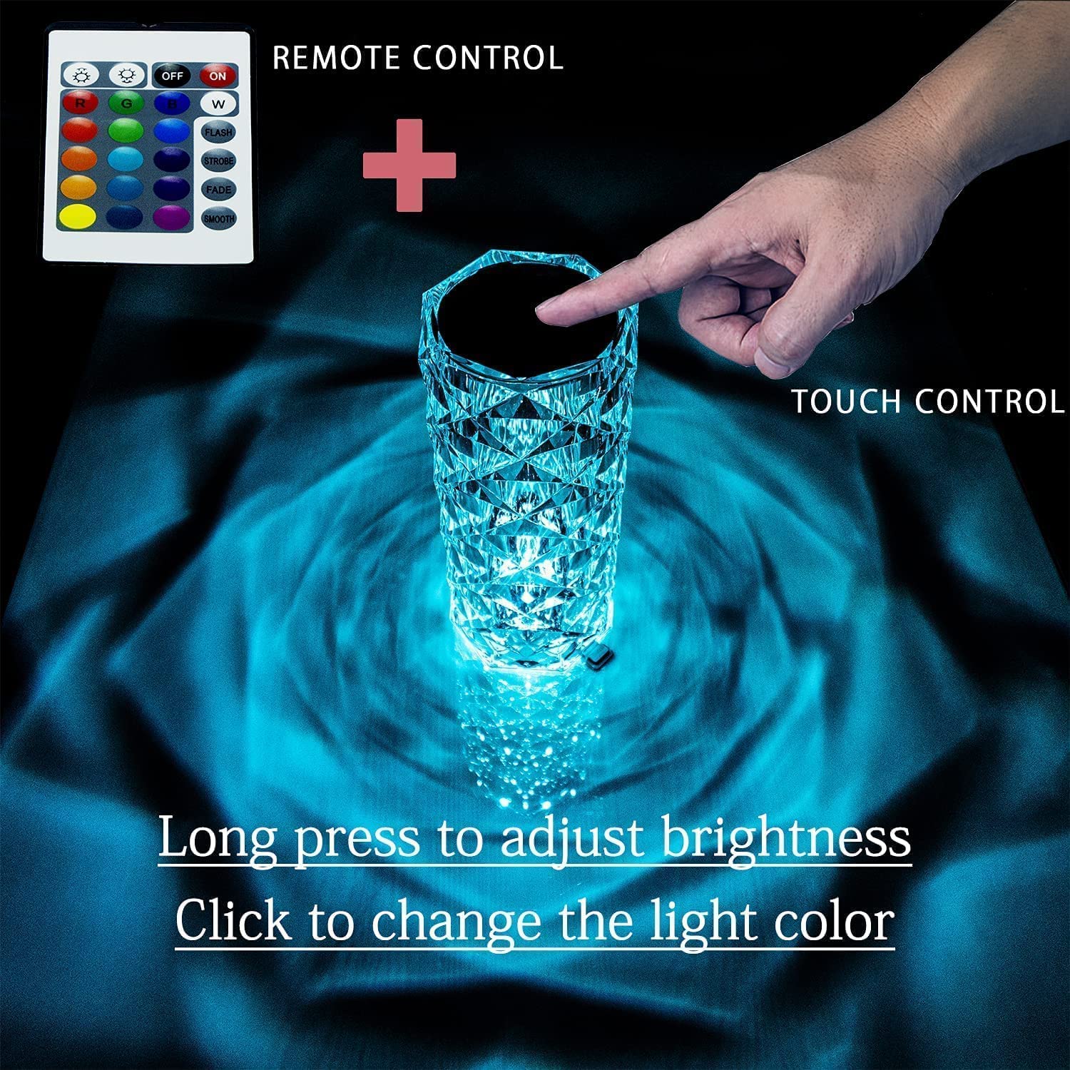 SkyShopy Diamond Crystal Table Lamp USB Rechargeable, 8 Mode Color Changing Acrylic 3D Night Light (16 Colors with Touch and Remote Control)