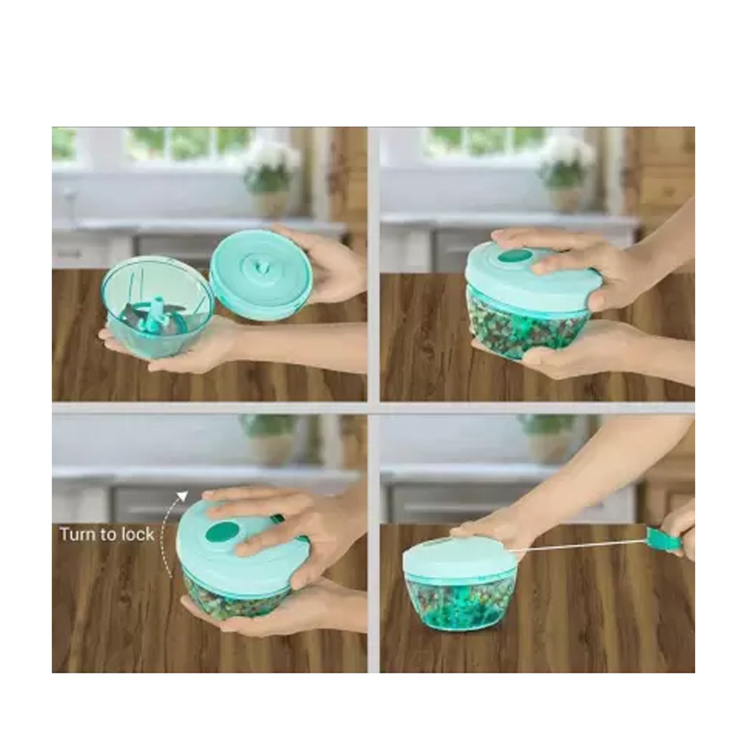 2072 3 BLADE MANUAL BLUE FOOD CHOPPER, COMPACT & POWERFUL HAND HELD VEGETABLE CHOPPER. DeoDap