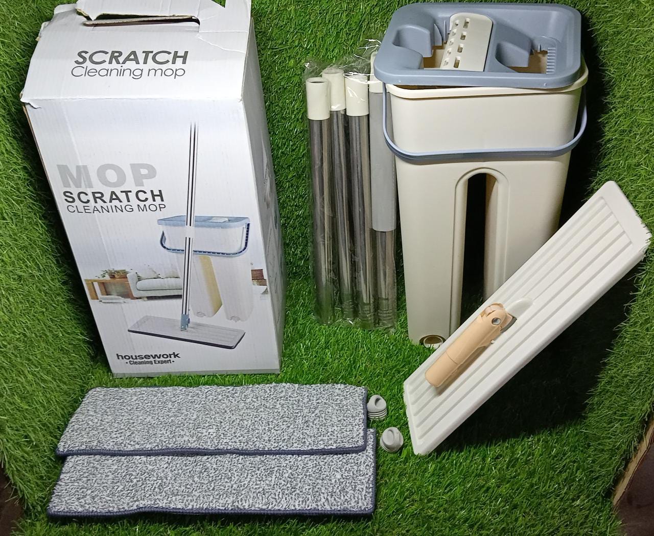 1142B Scratch Cleaning Mop with 2 in 1 Self Clean Wash Dry Hands Free Flat Mop DeoDap