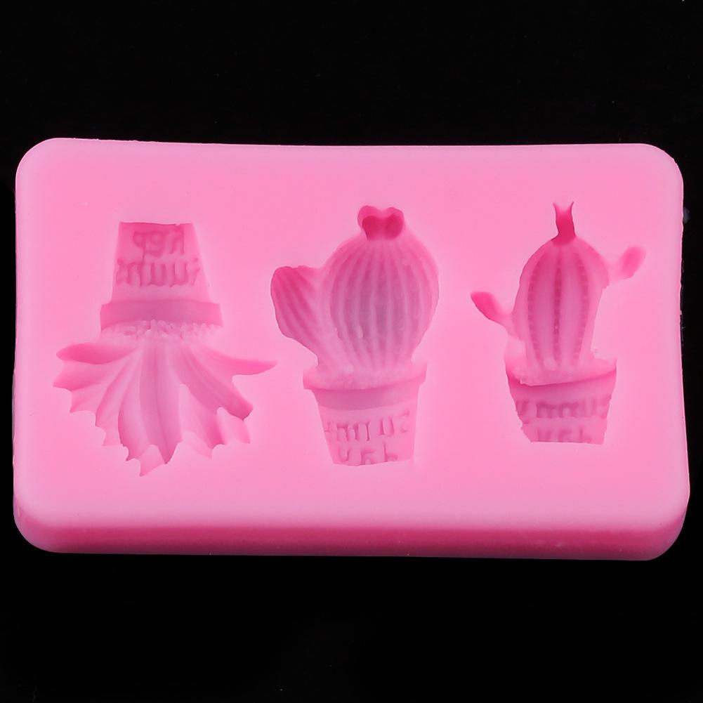 1137 Cake Decorating Baking 3 Cavity Cactus Silicone Chocolate Mold (Pink) - SkyShopy
