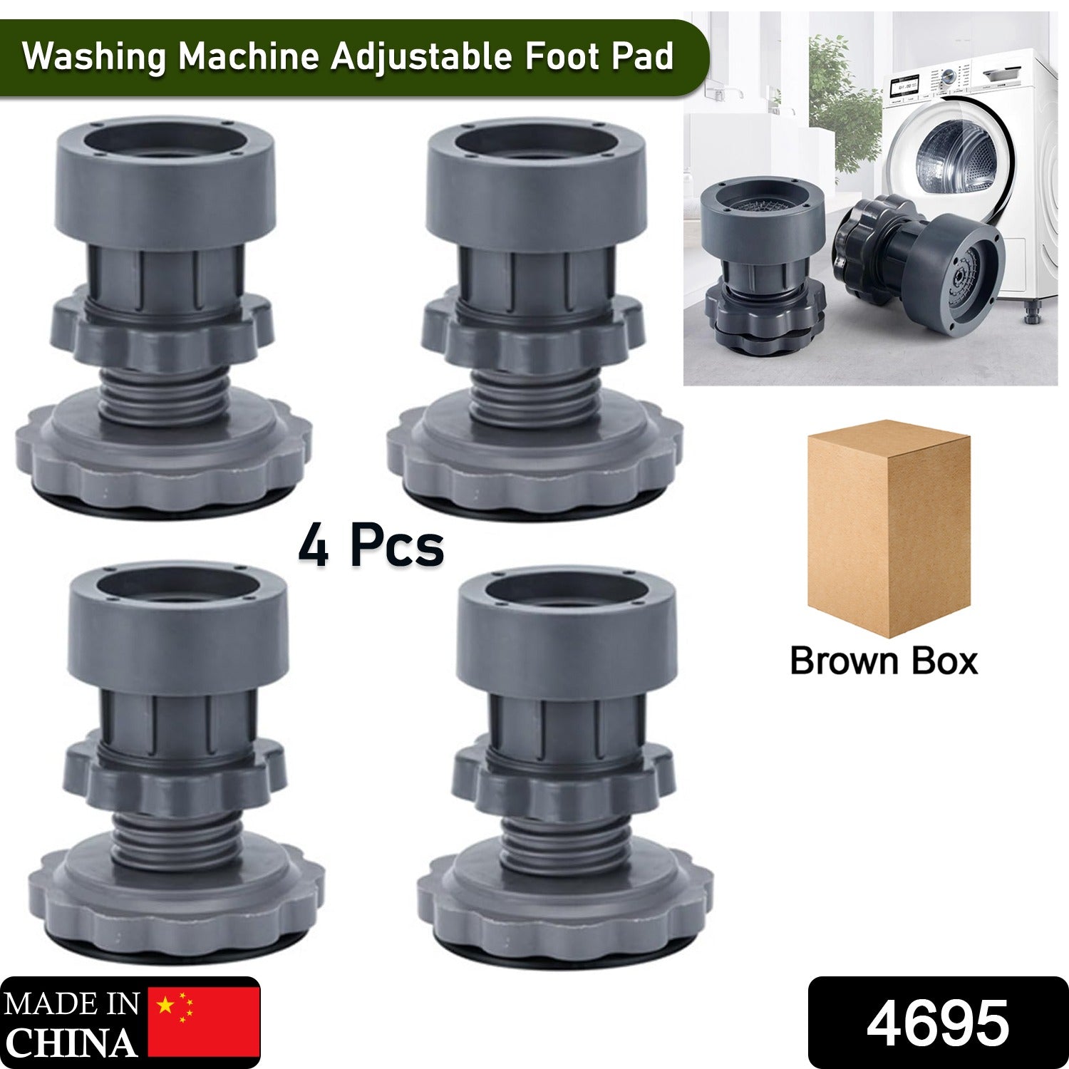 4695 Washing machine support, anti vibration washing machine support adjustable washer anti vibrasion pads, washer & dryer pedestals, Washing Machine Accessory Anti- Skid Pad PVC Lifting Pad Non-Slip ( 4 Pc Set )