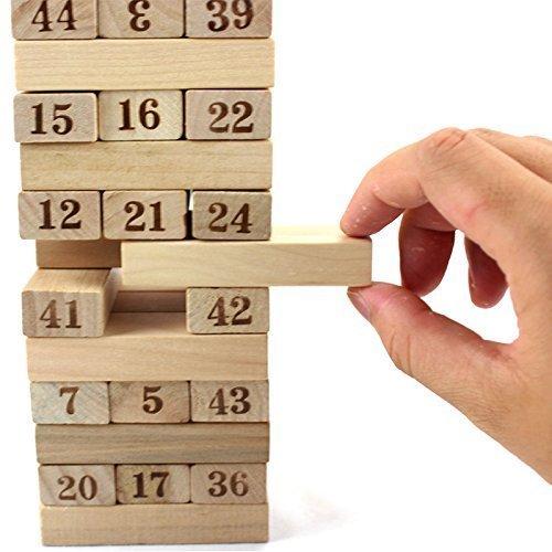 3903 54 Pieces Wooden Stacking Tower Numbers Building Blocks Game Board for Kids - SkyShopy